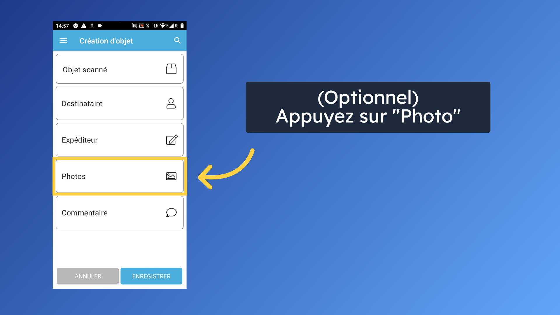 Ajouter une photo ou un commentaire (Optionnel)