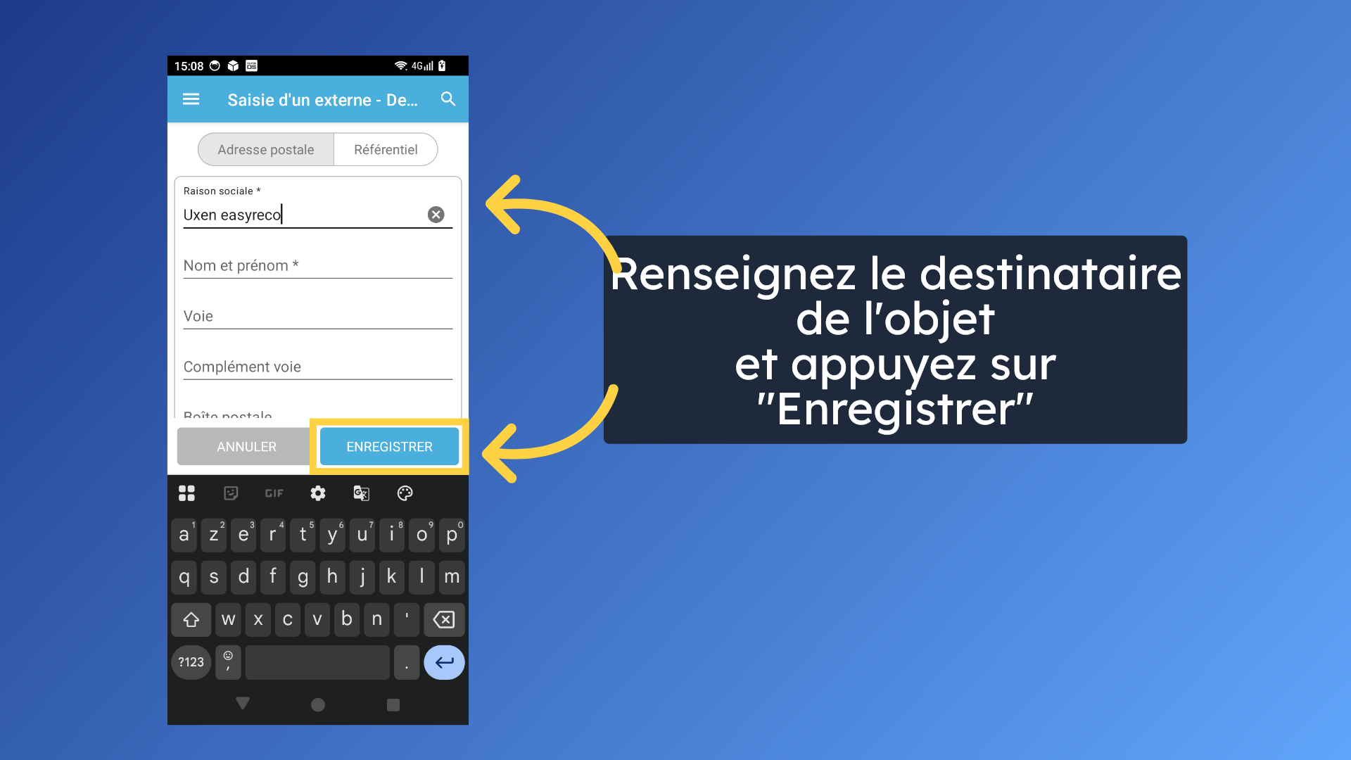 Renseigner le destinataire
