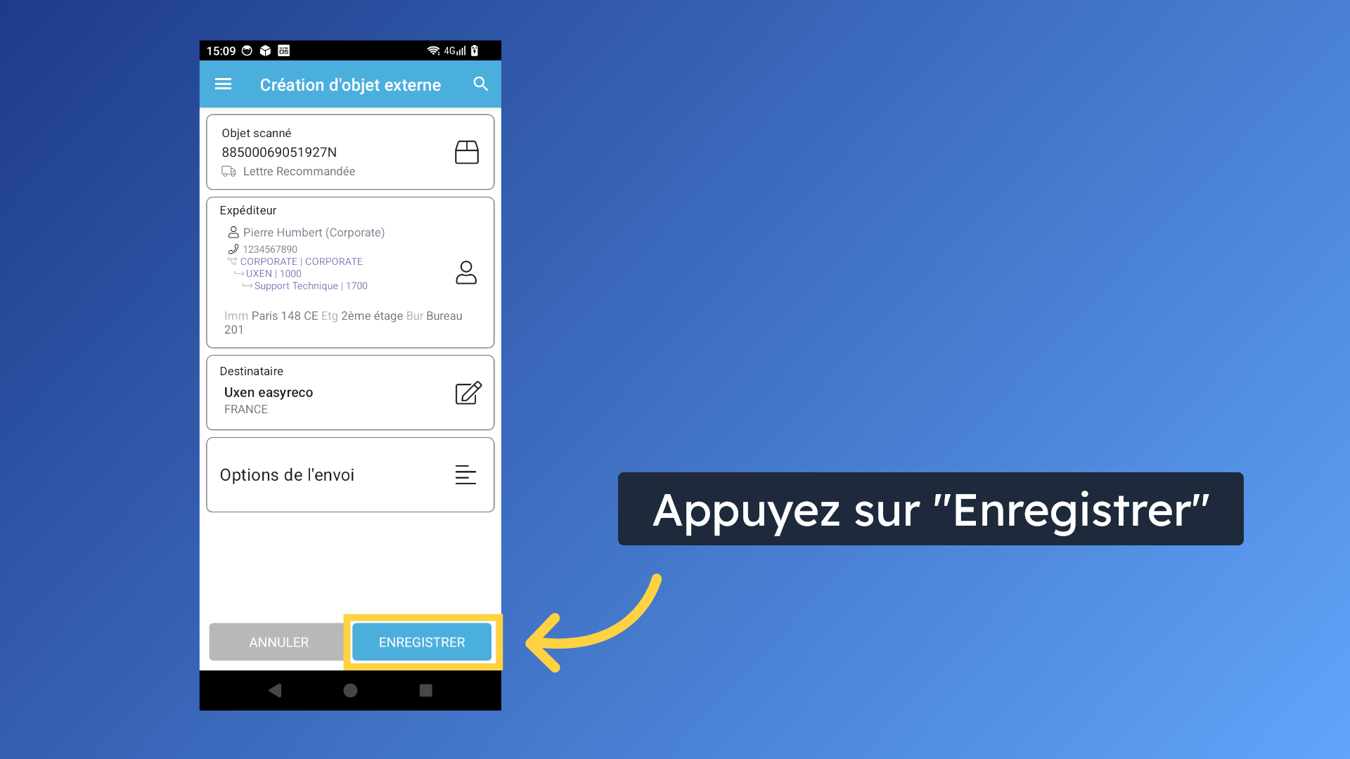 Finaliser l'enregistrement