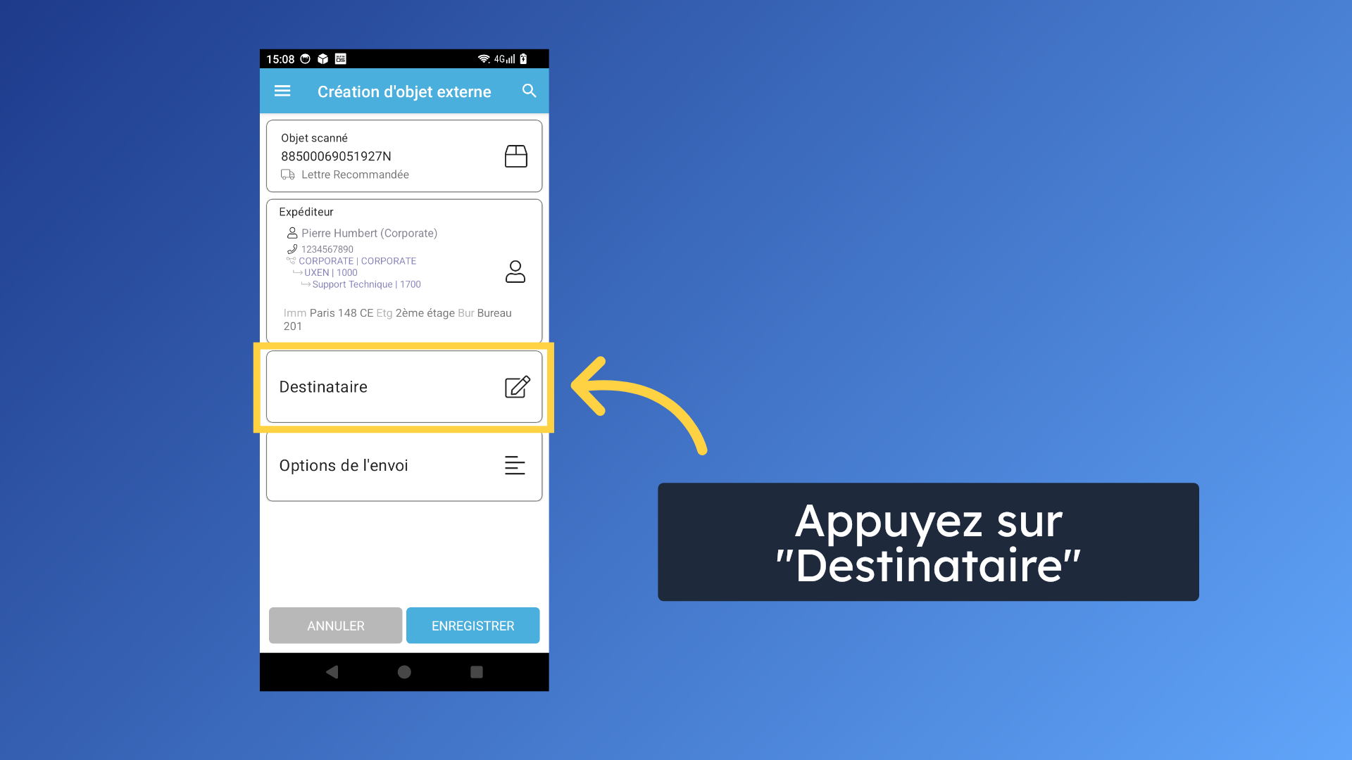 Récapitulatif de l'objet