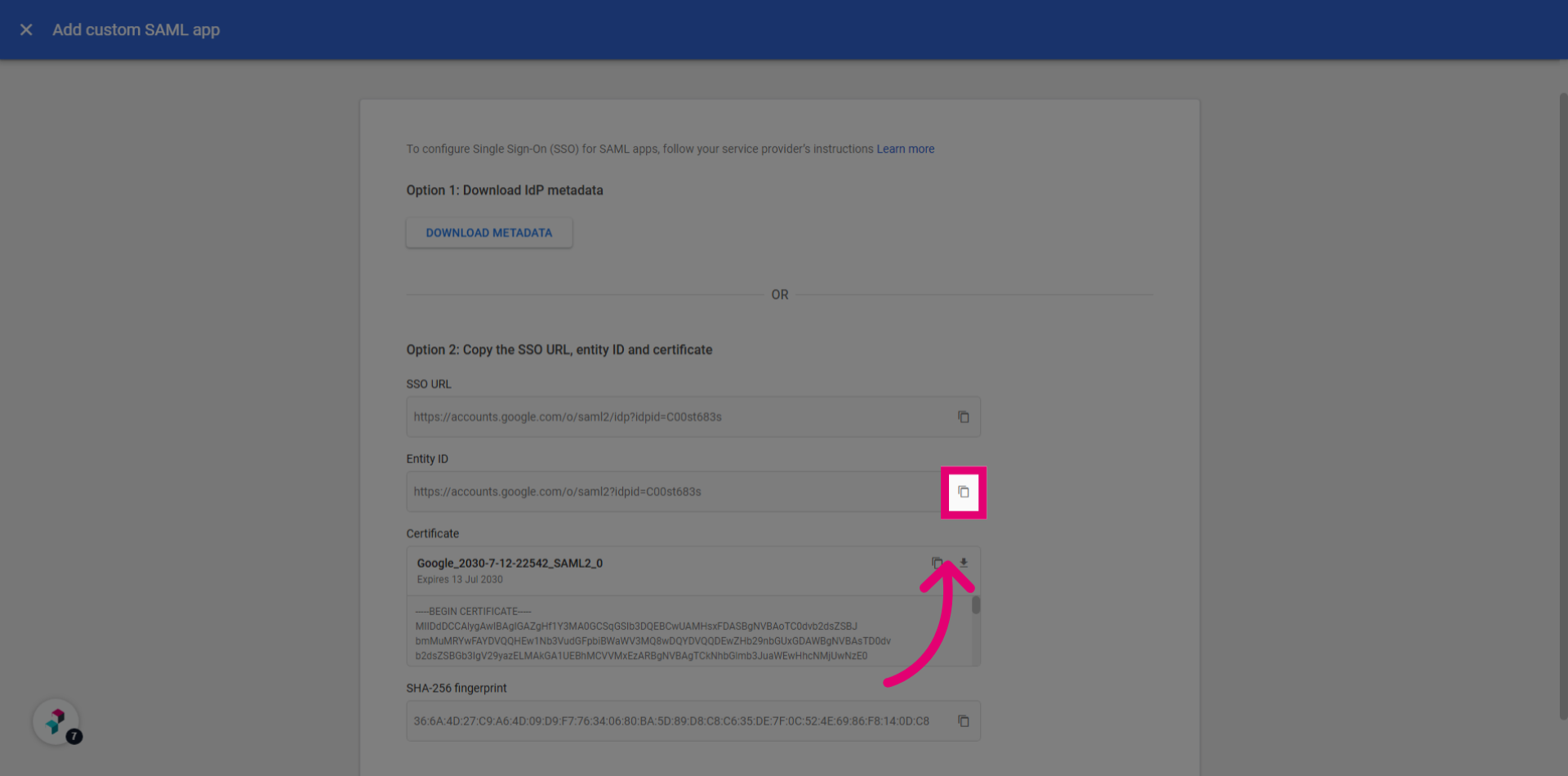 Copy 'Entity ID' value