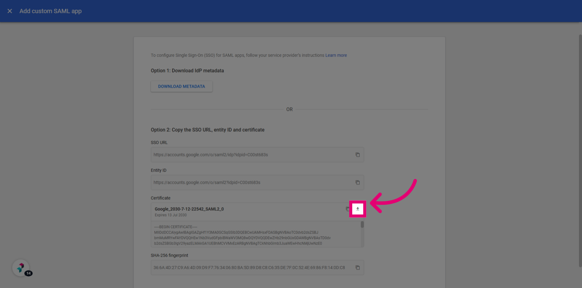 Click 'Download icon' to download the 'Certificate'