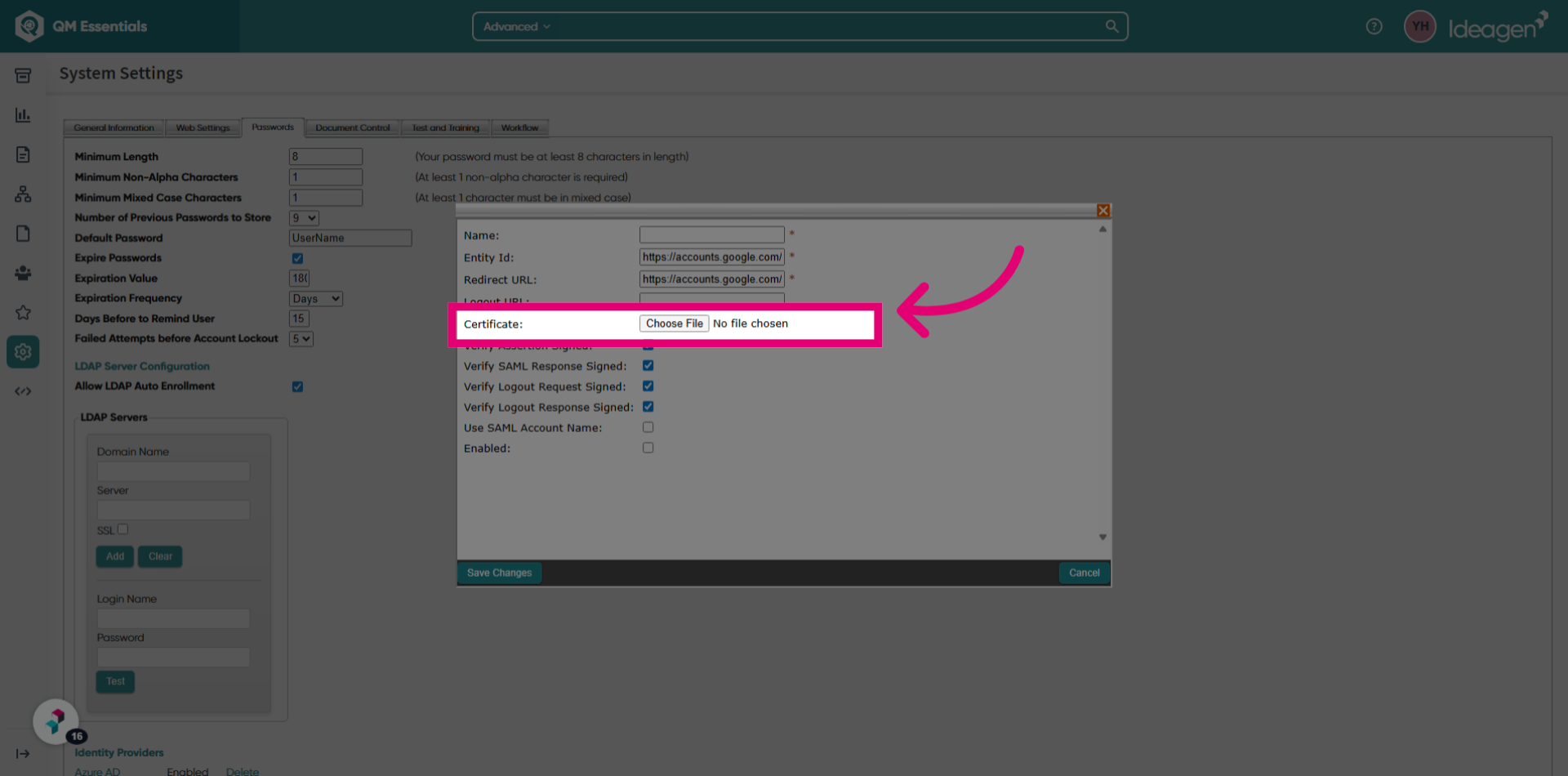 Click 'Choose File' to upload the downloaded certificate