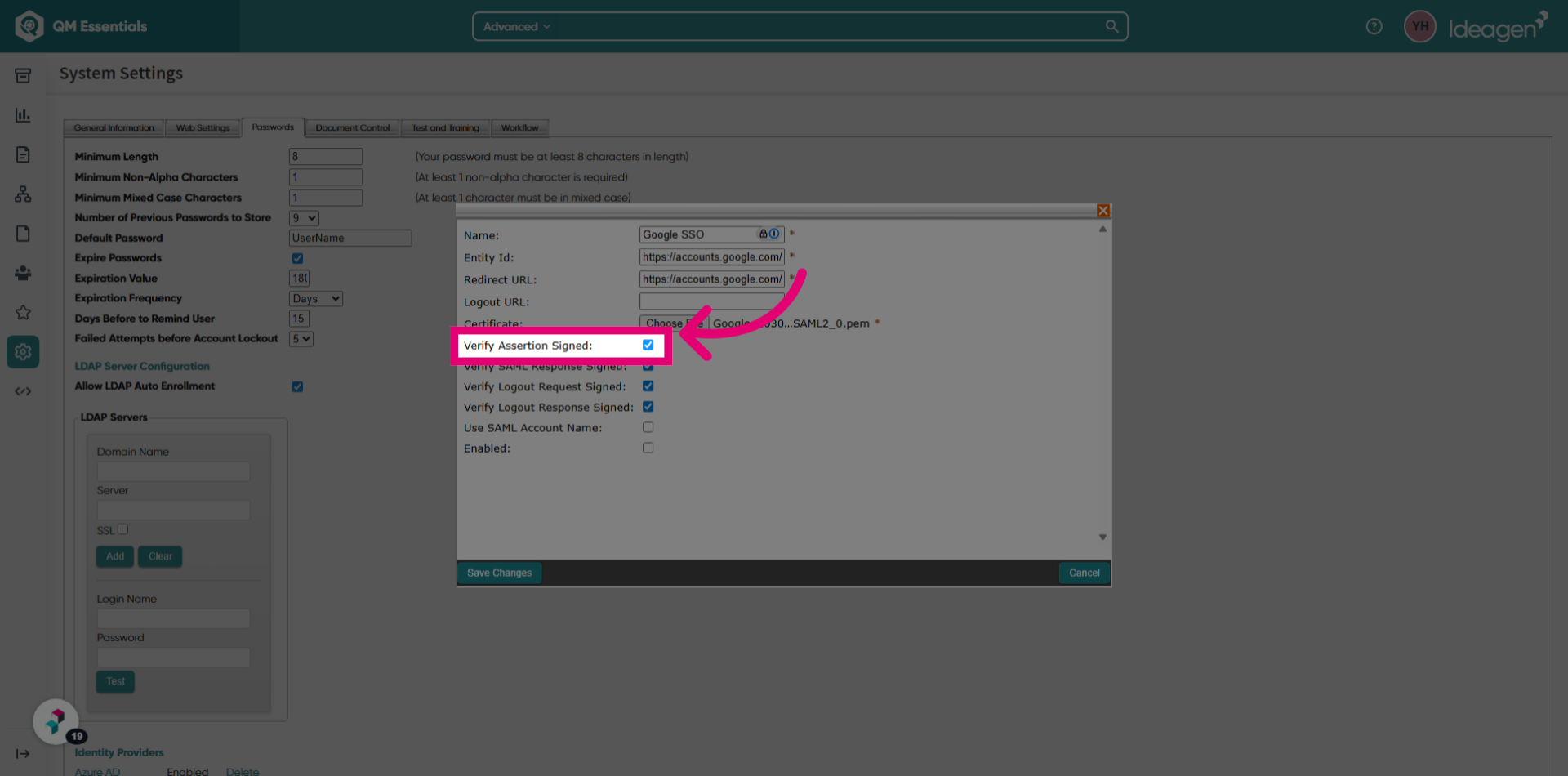 Uncheck 'Verify Assertion Signed'