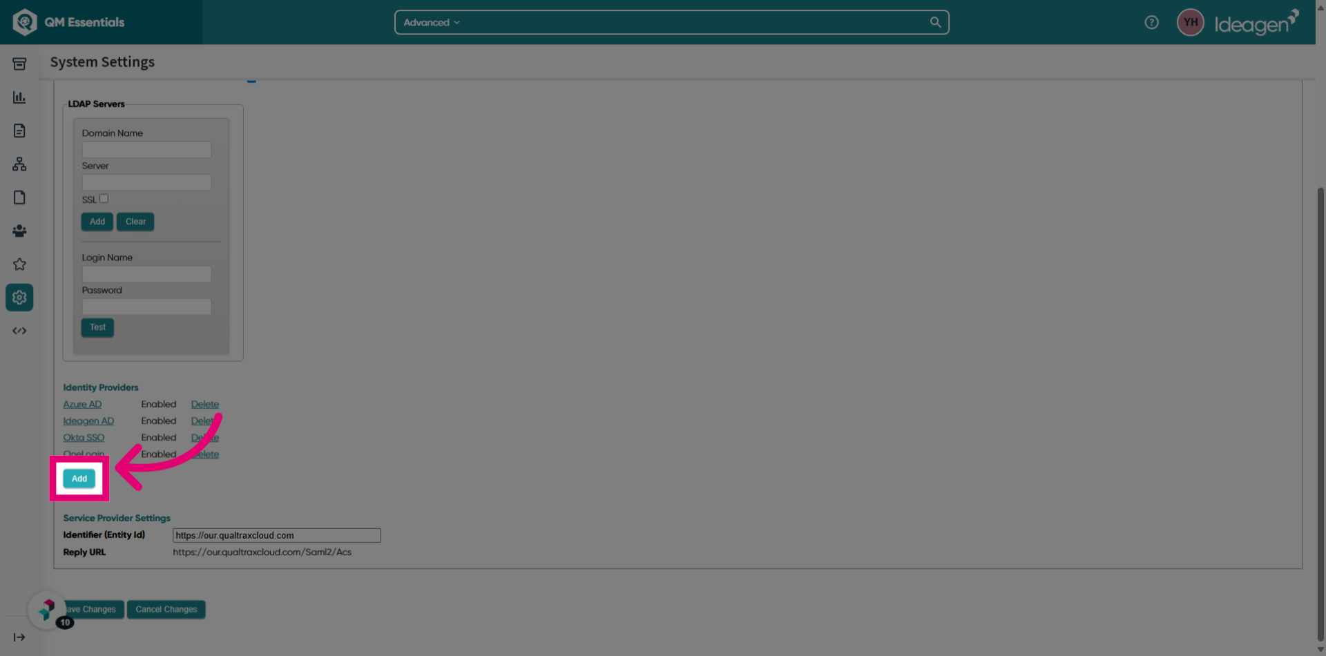 Click 'Add' of Identity Providers Section