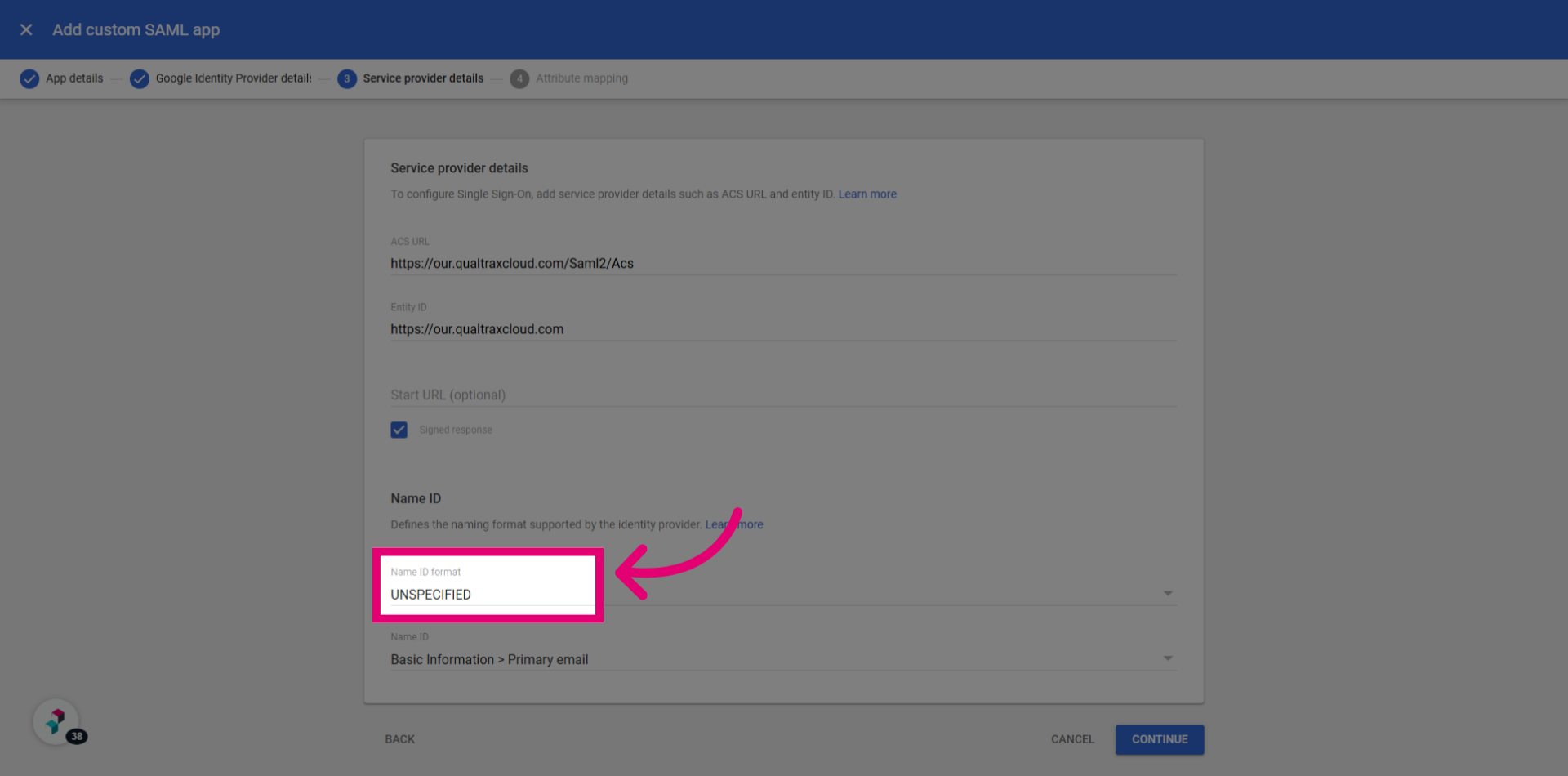 Click 'Name ID format' dropdown