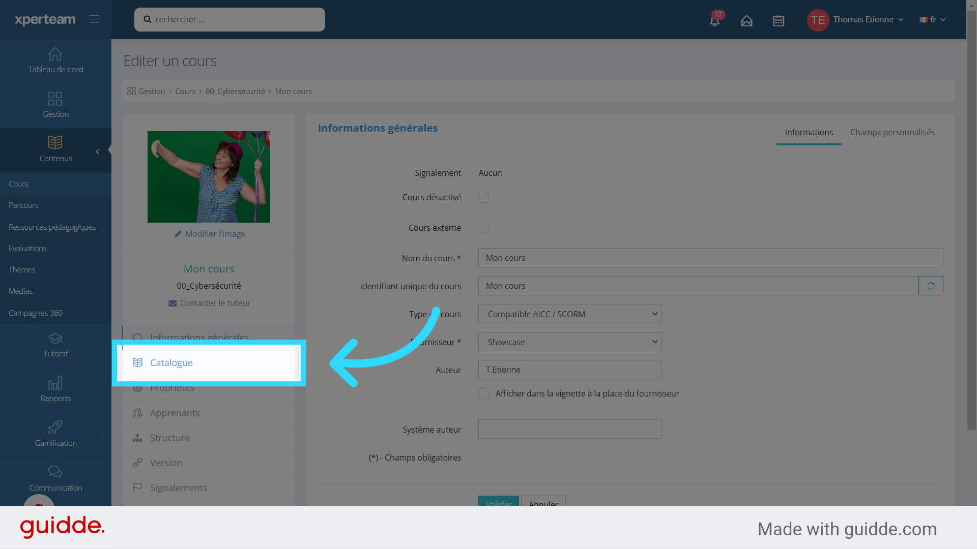 Cliquez ensuite sur le menu 'Catalogue'