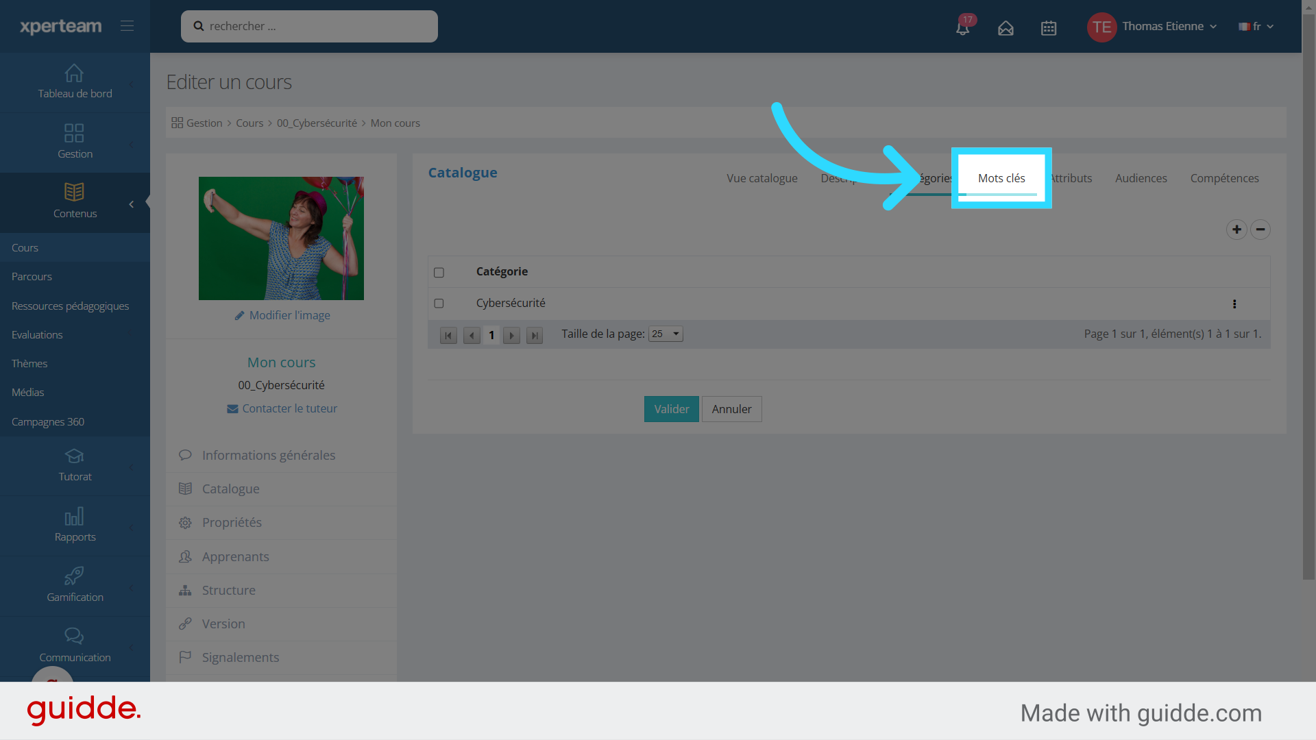 Le menu 'Mots clés'