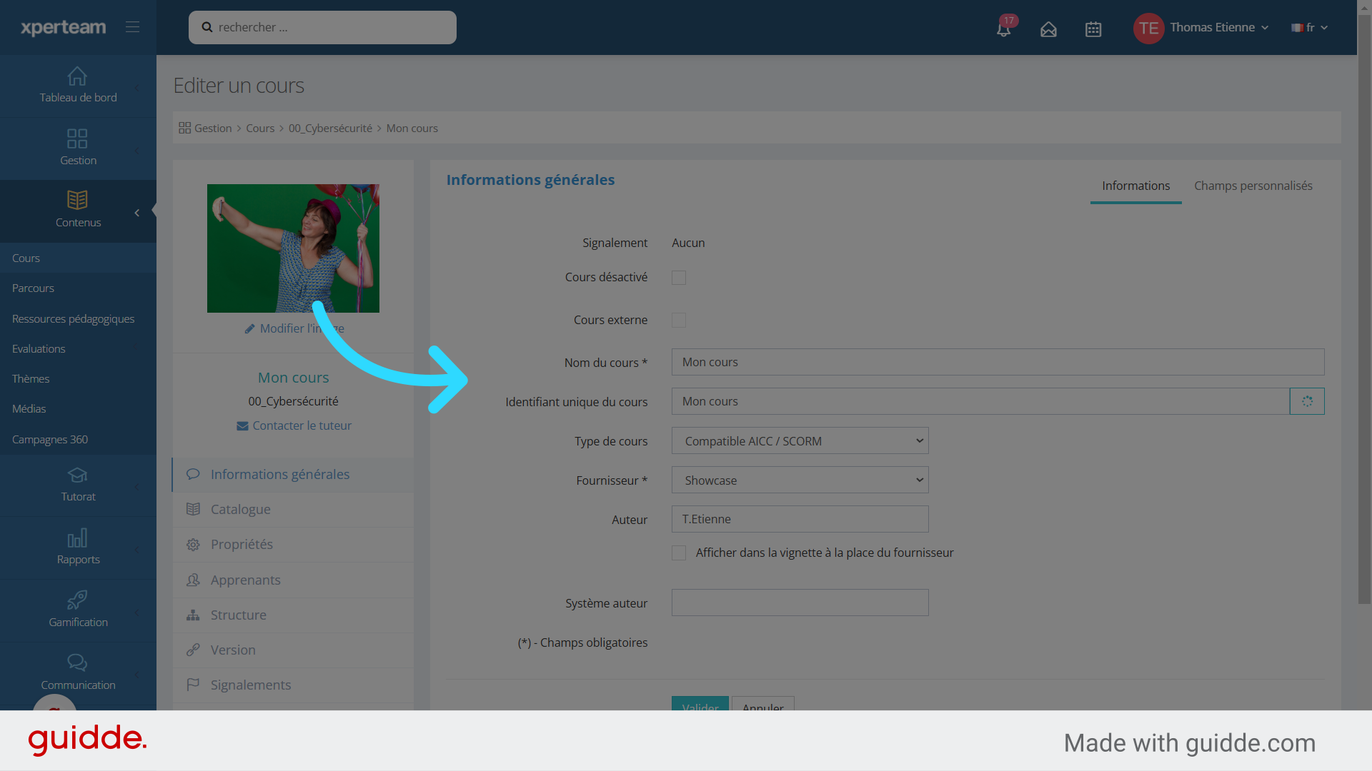 Vous arrivez dans la fiche de cours