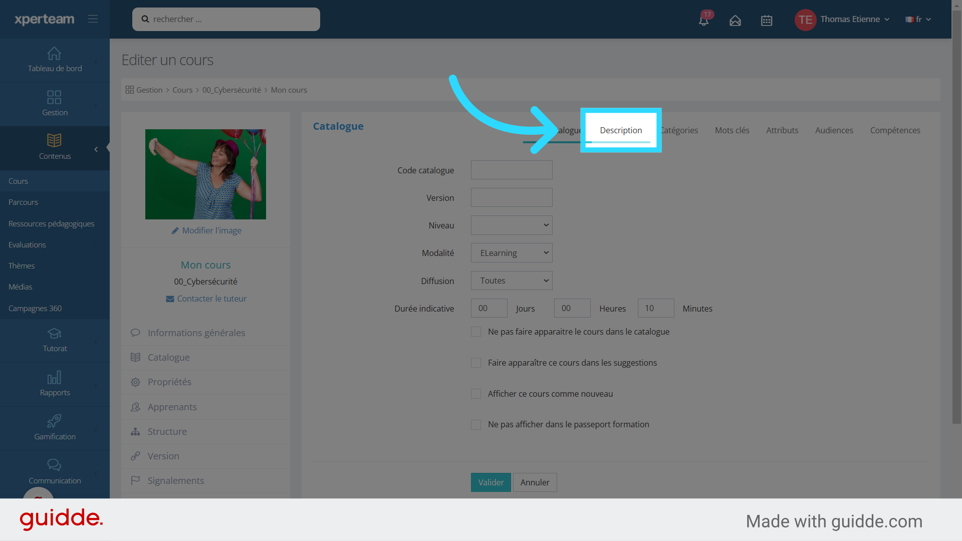 Cliquez sur 'Description'