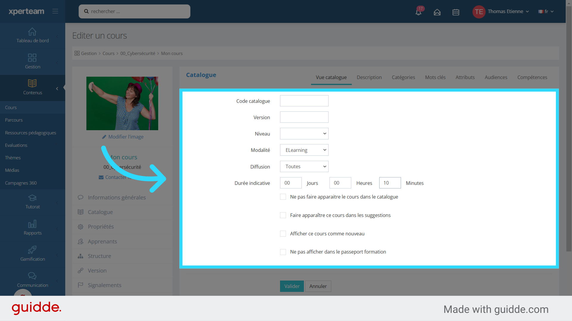 Vous arrivez sur la Vue Catalogue
