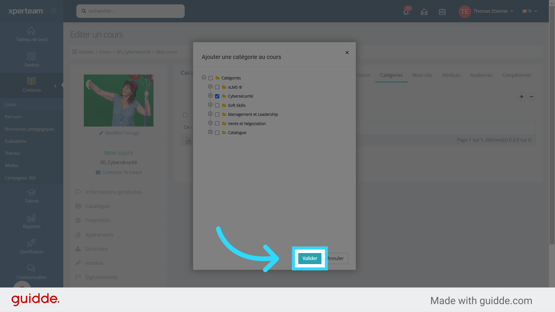 Cliquez sur 'Valider' pour ajouter les catégories