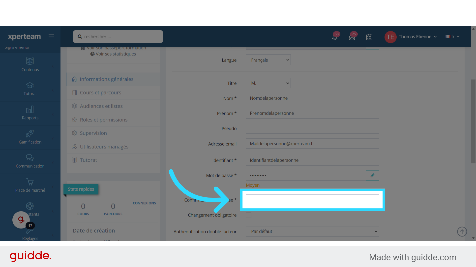 Confirmez le mot passe