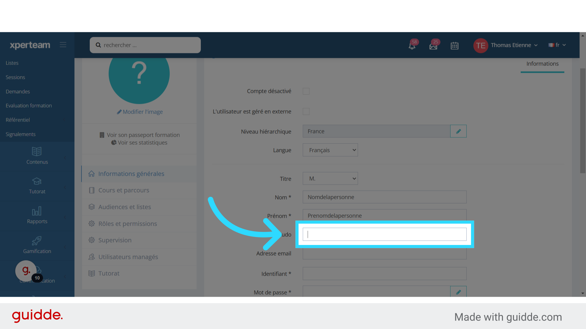 Vous pouvez indiquer un pseudonyme