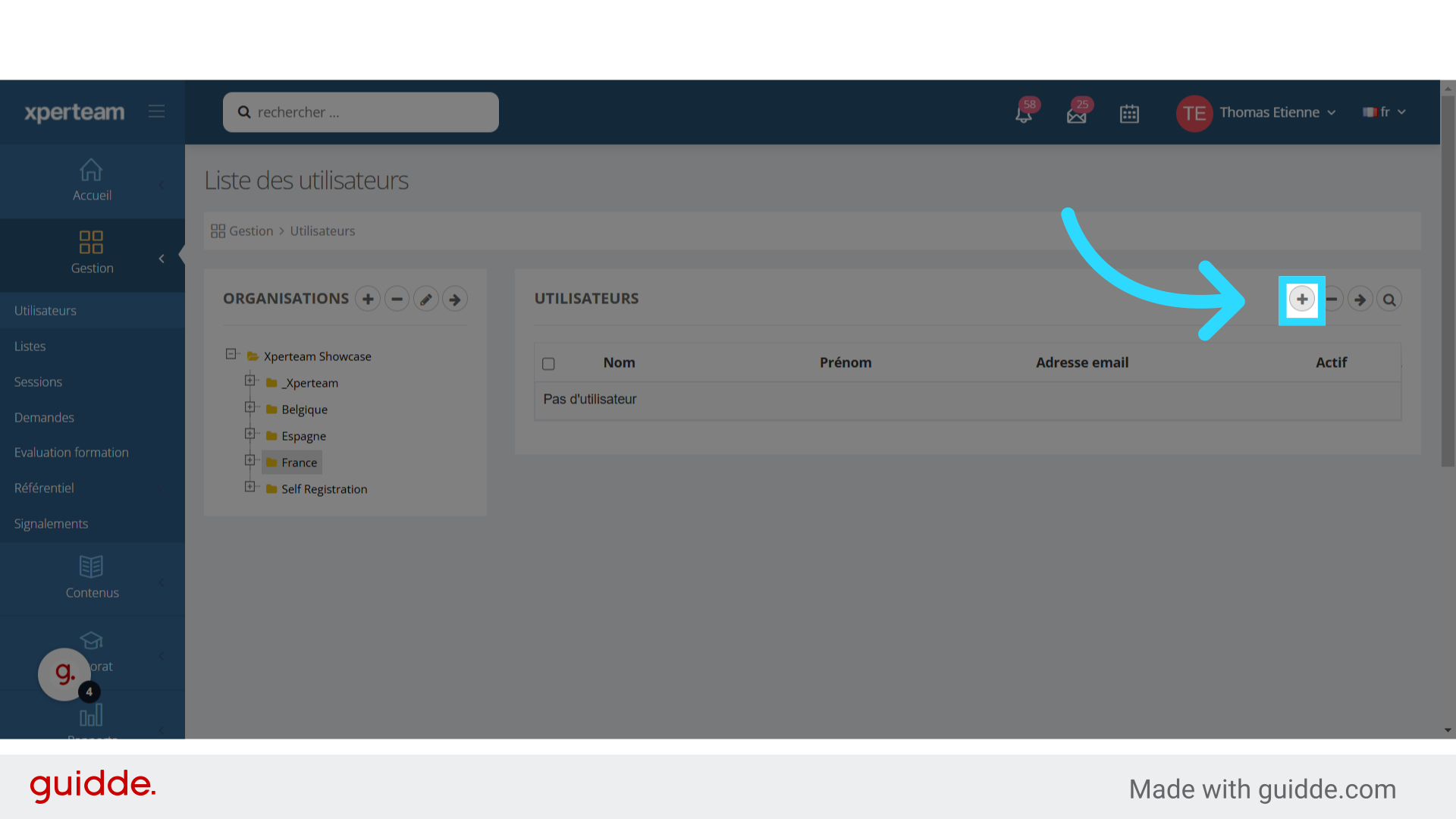 Cliquez sur le bouton de création d'apprenant.