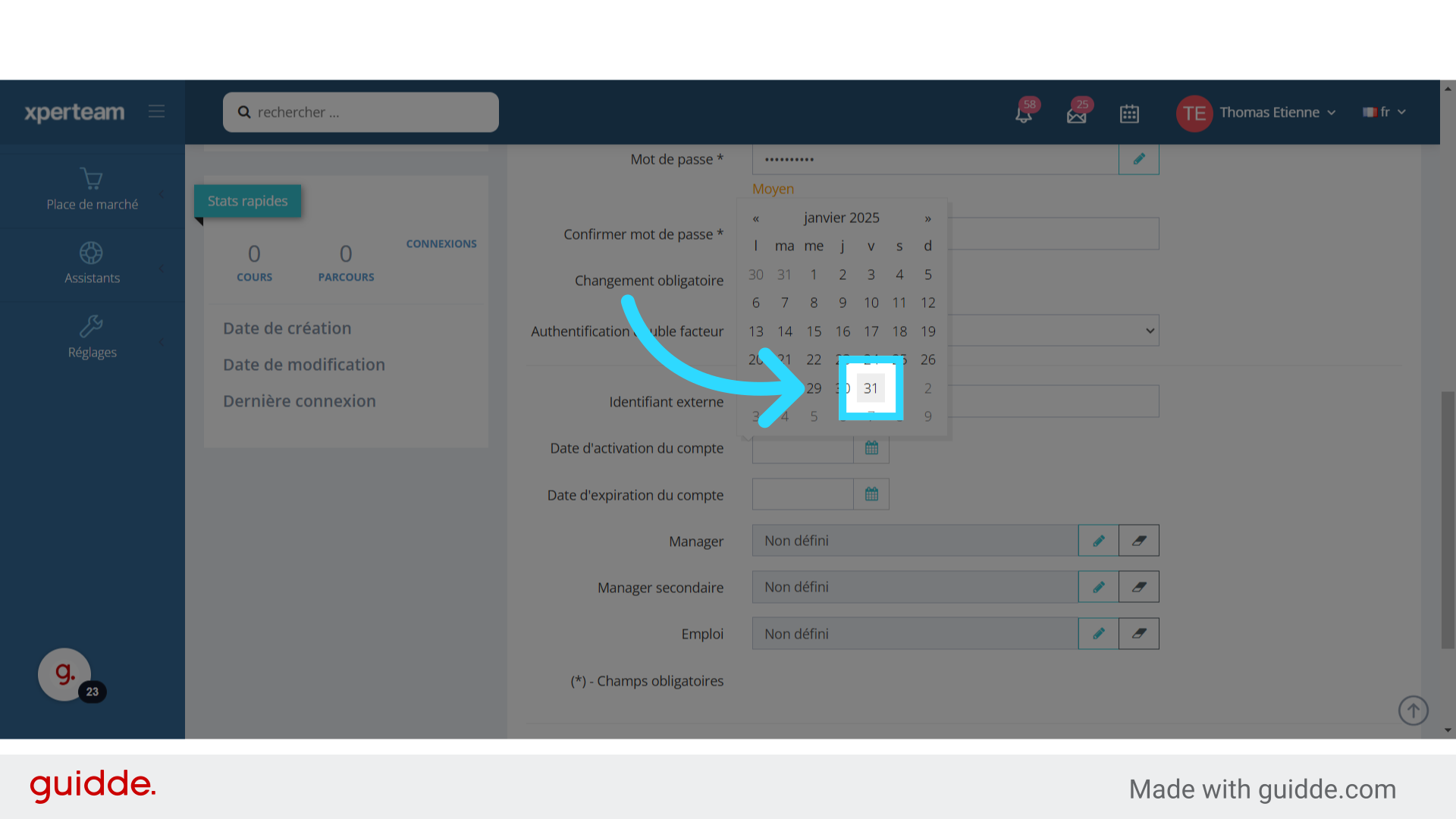 Vous avez la possibilité de définir une date d'activation du compte.