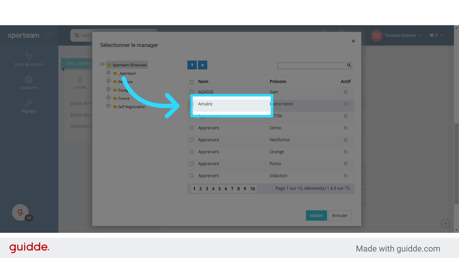 Choisissez le manager parmi les utilisateurs.