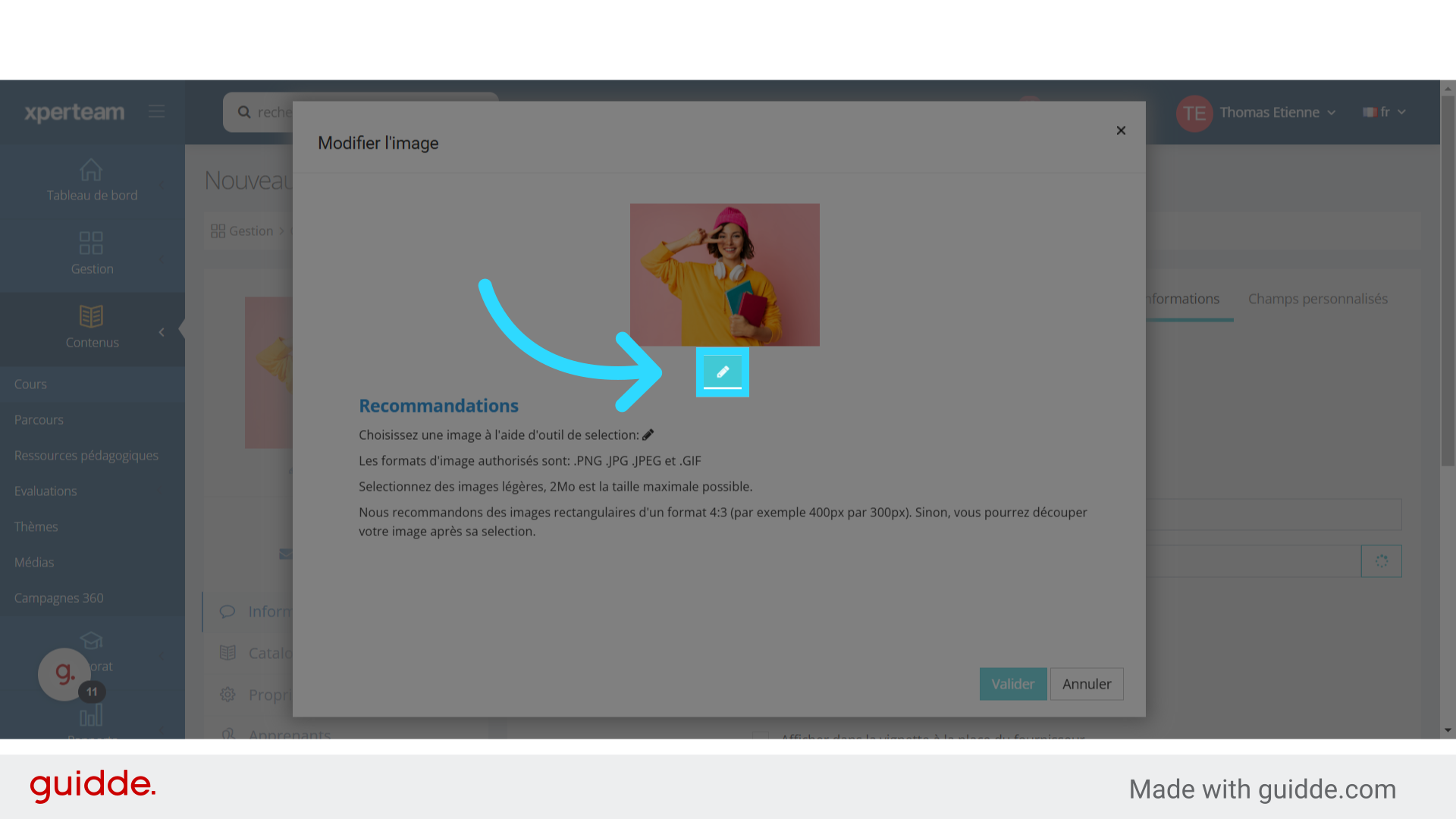 Cliquez sur le crayon