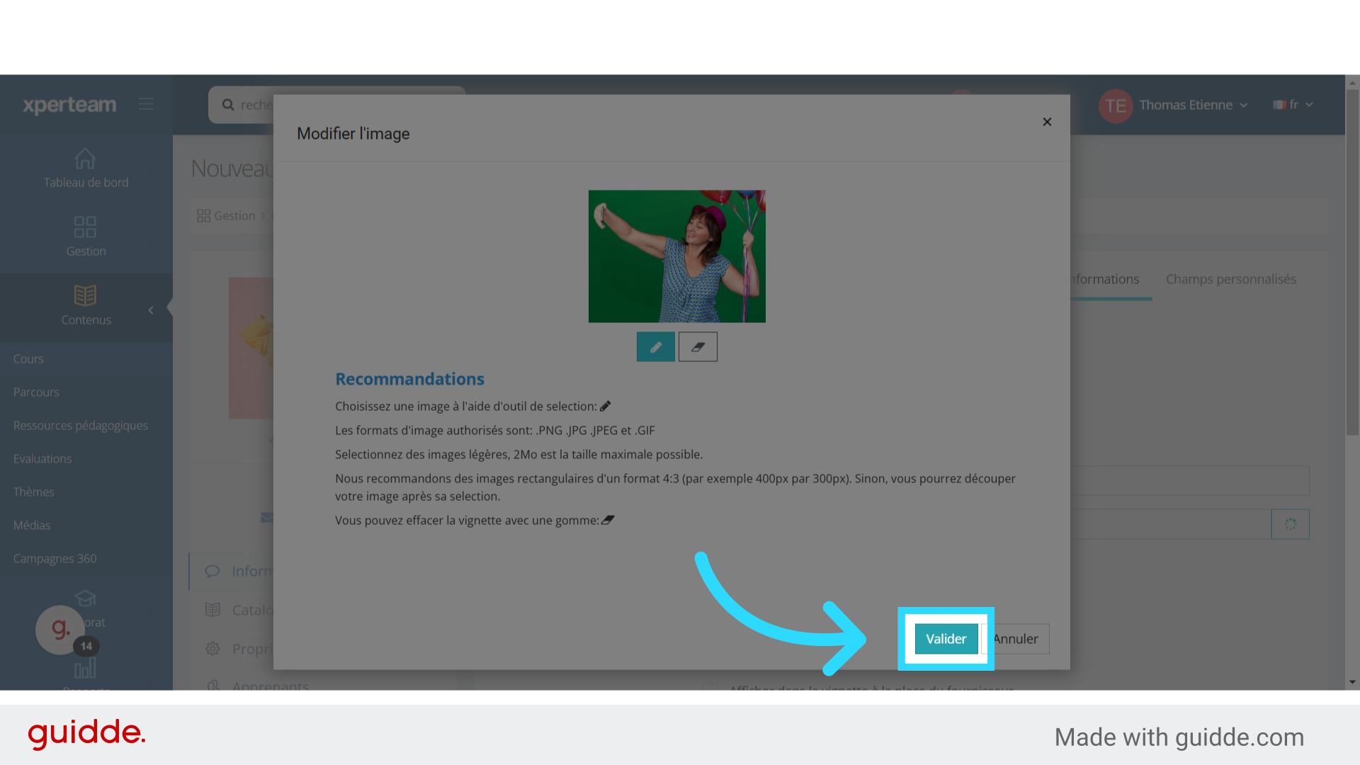 Enregistrement de la nouvelle vignette