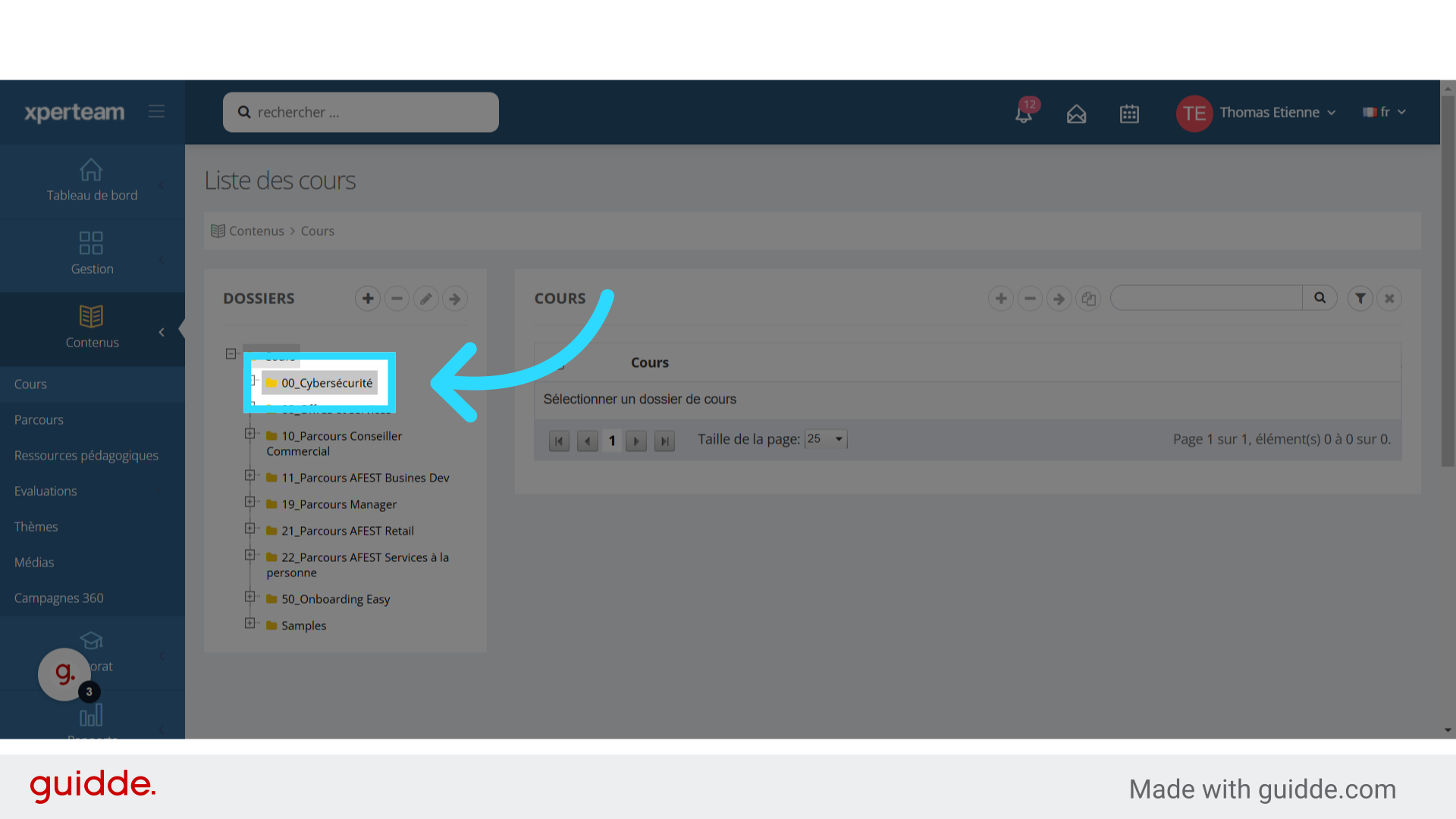 Choisissez un dossier de cours