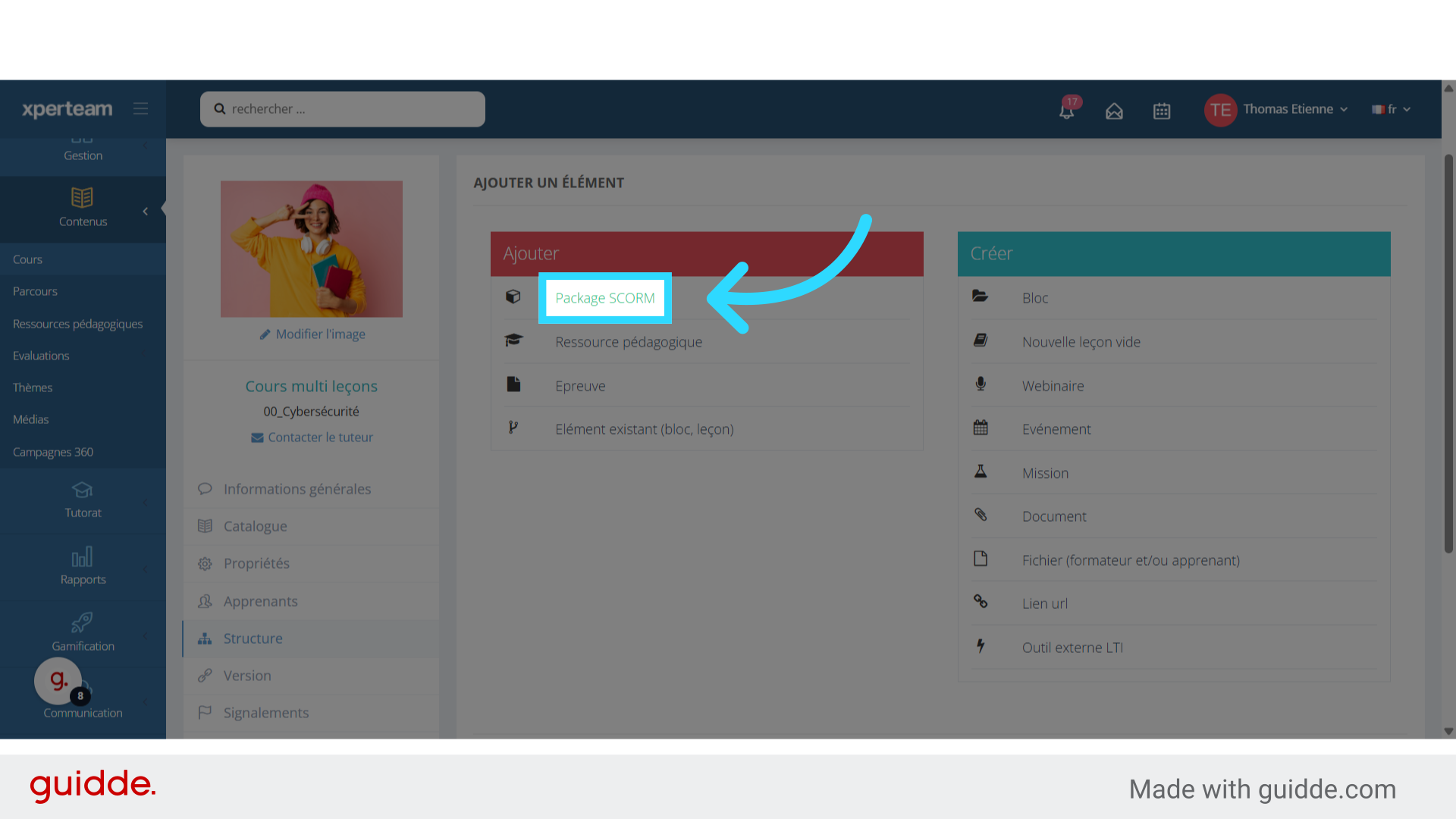 Ajout d'un leçon de type SCORM