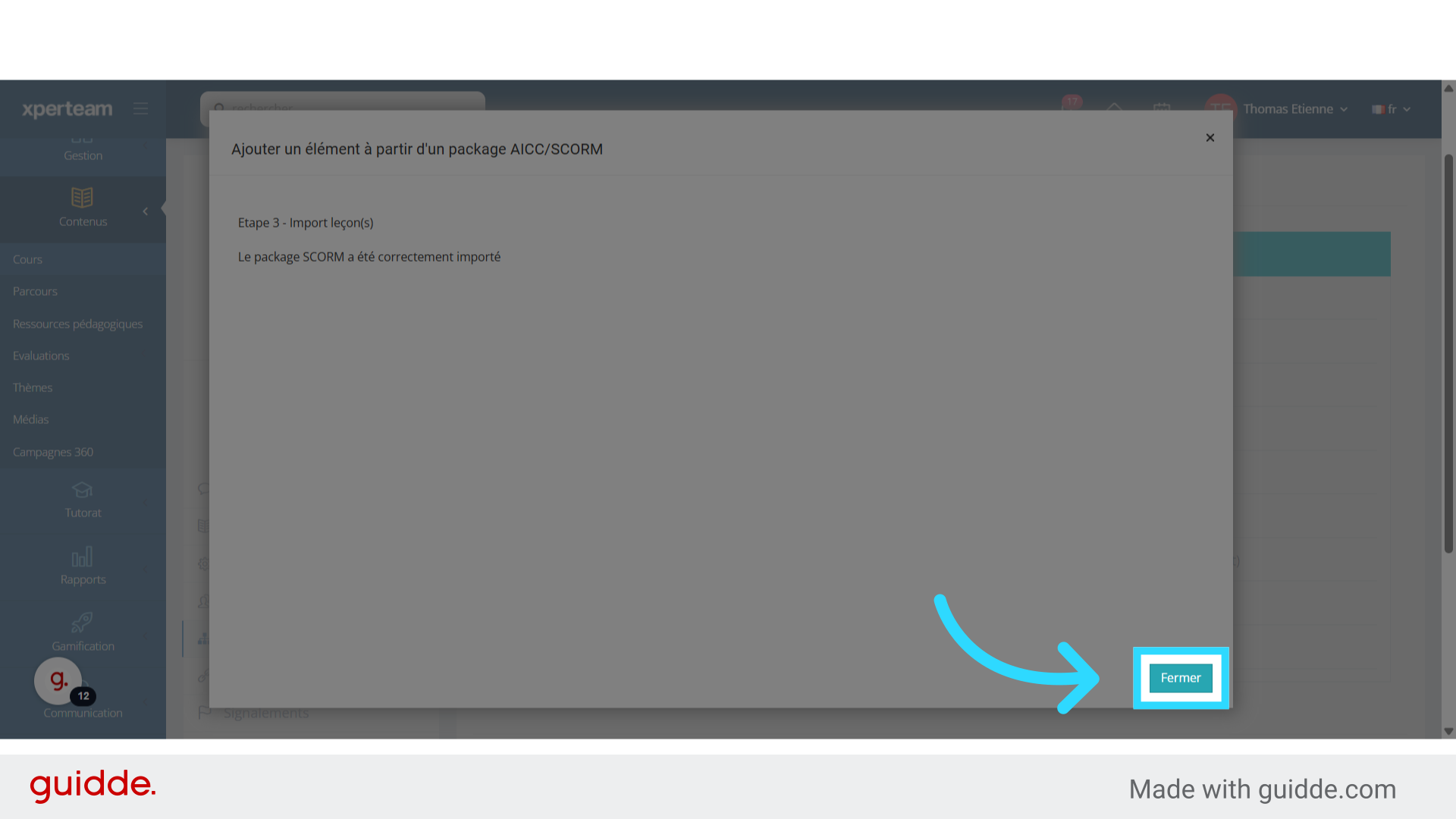 Fin de l'import SCORM