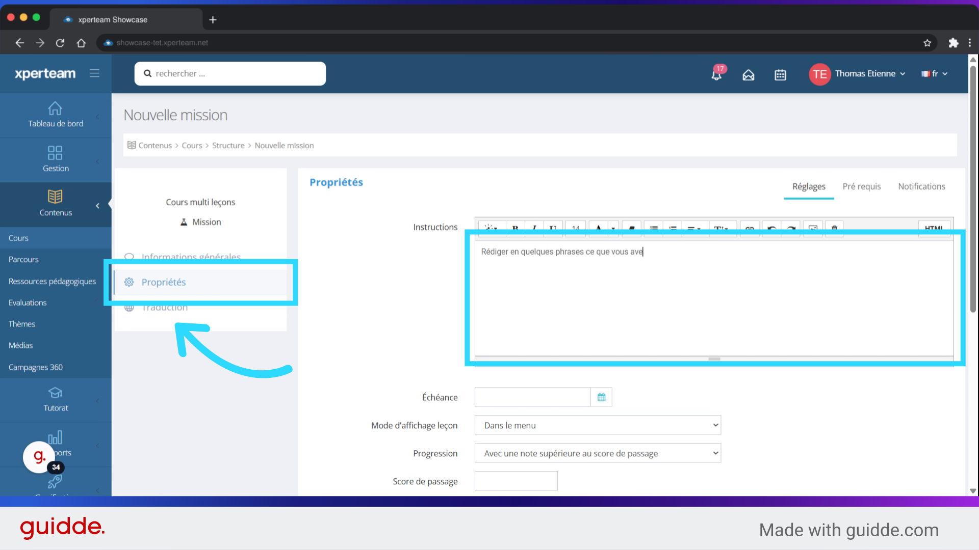 Consigne de la mission