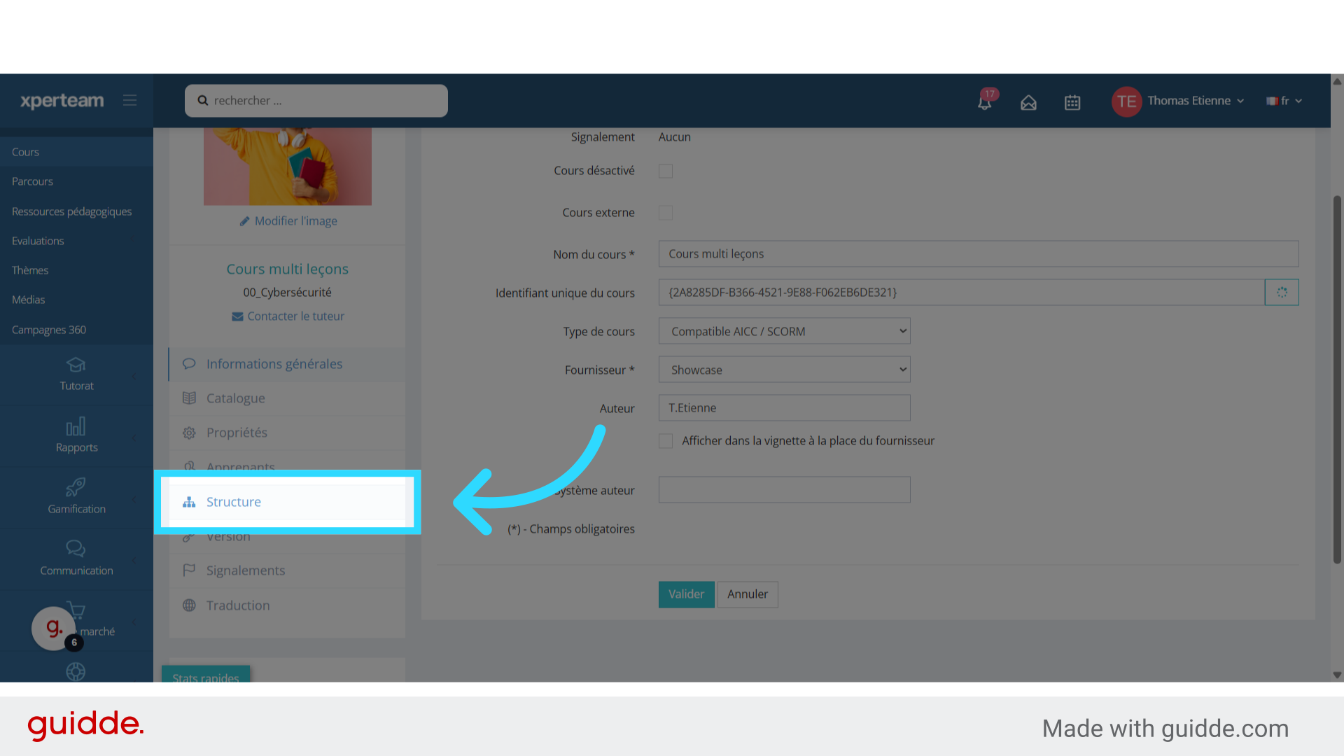 Aller dans le menu 'Structure'
