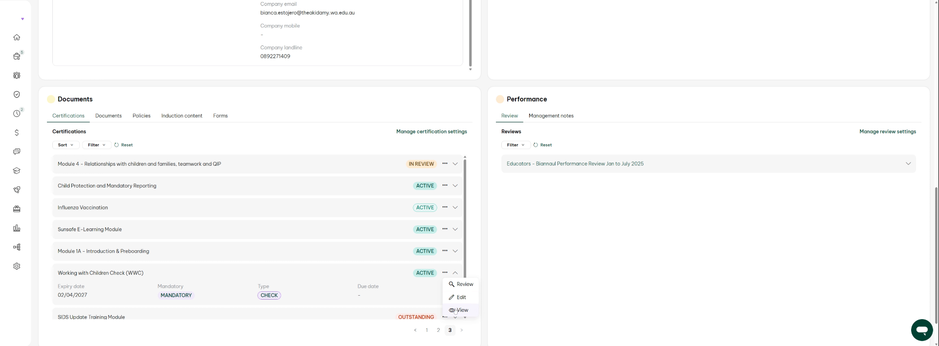 View Certification Information