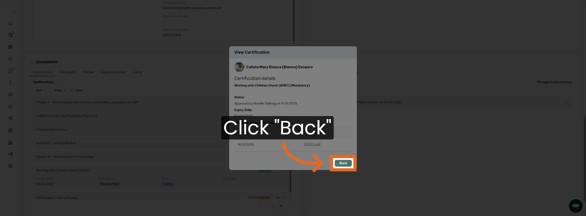 Return to Previous Screen