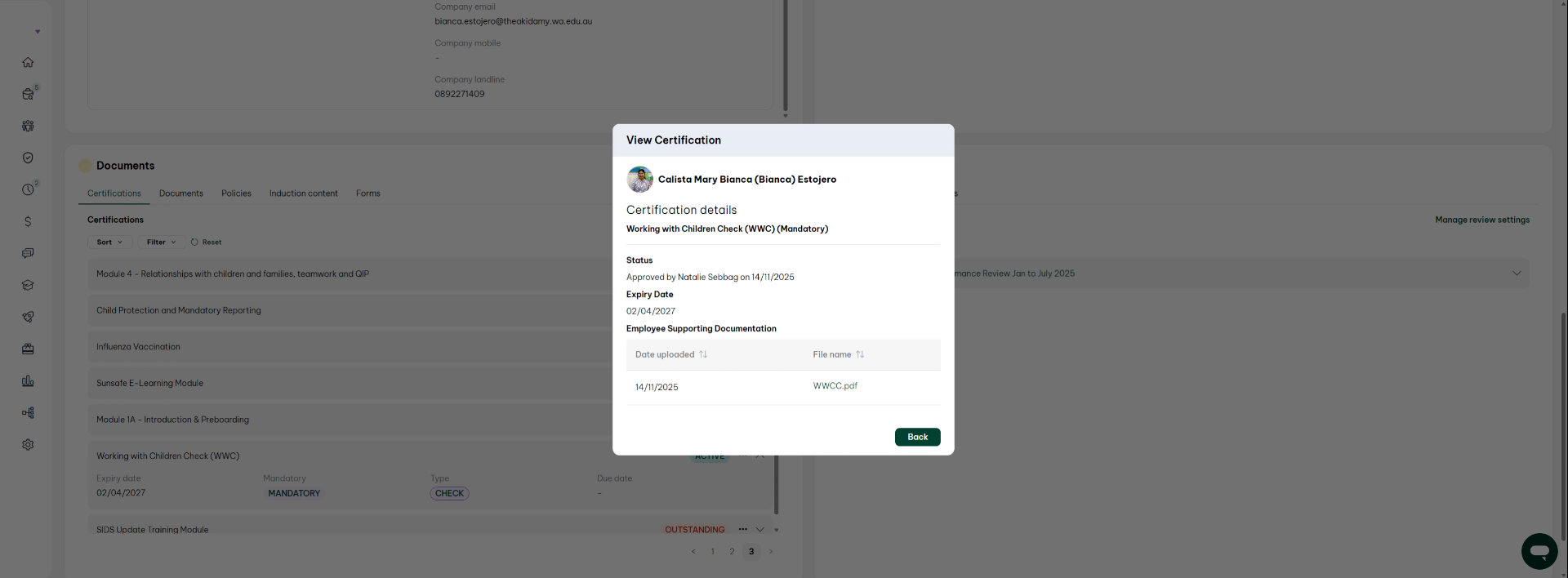 Note Certification Expiry Example