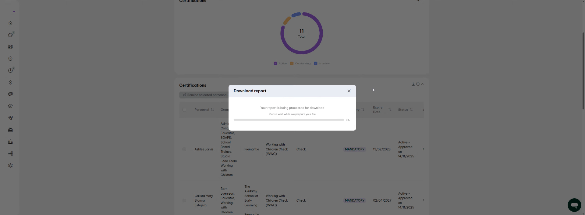 Download Compliance Report as CSV