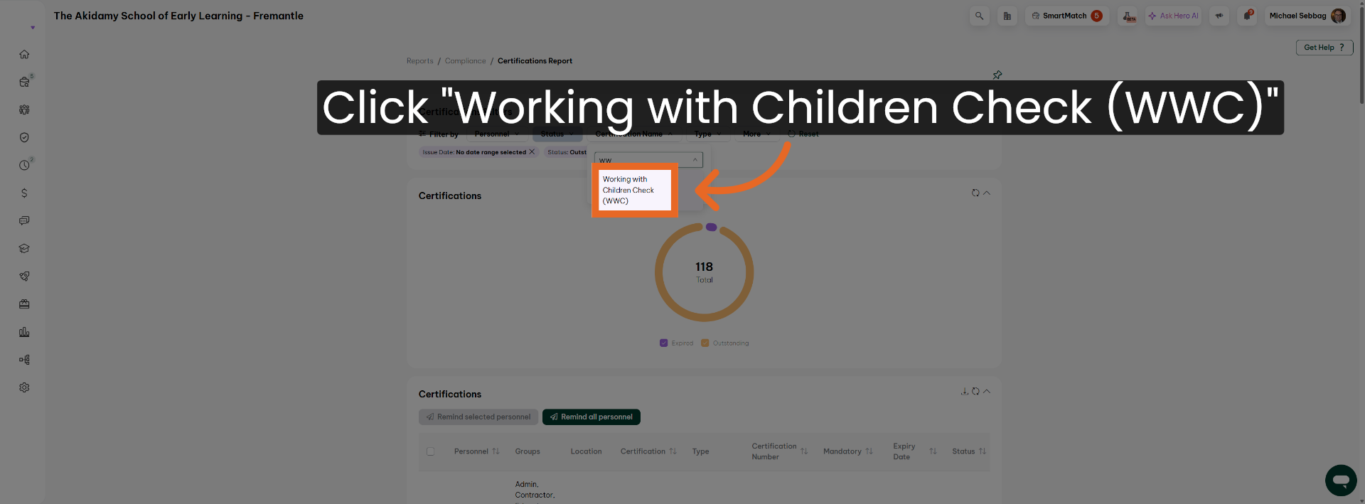 Select Working With Children Check Report