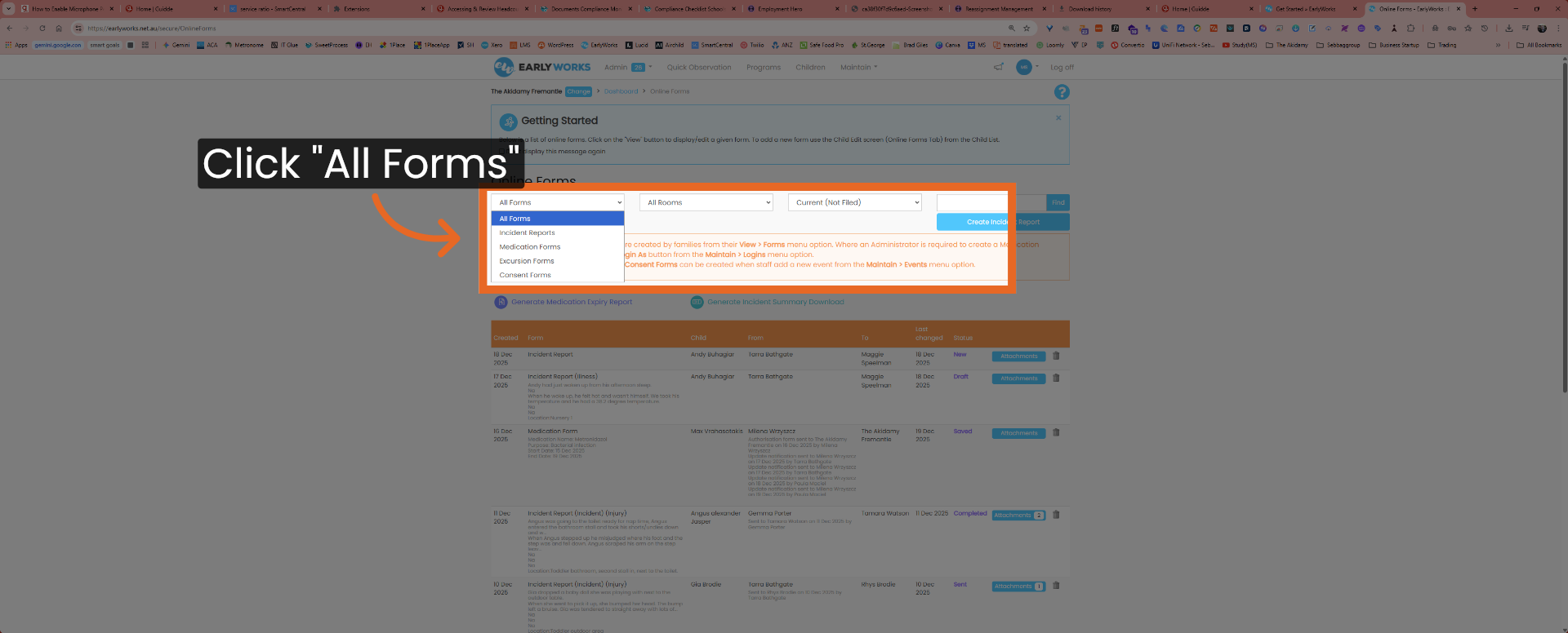 Open All Forms Section