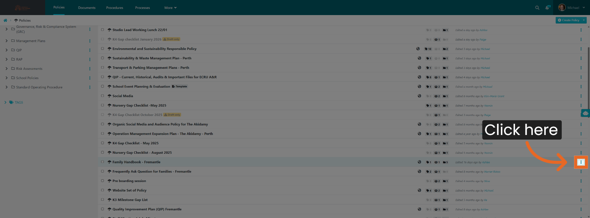 Click Template Options Menu