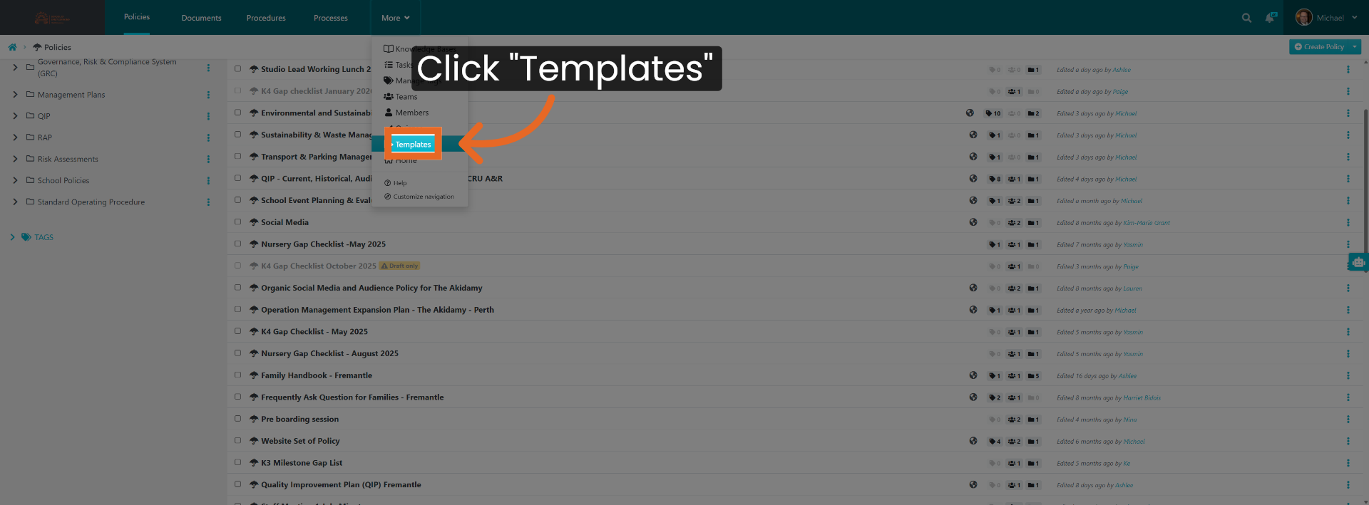 Access Templates Section