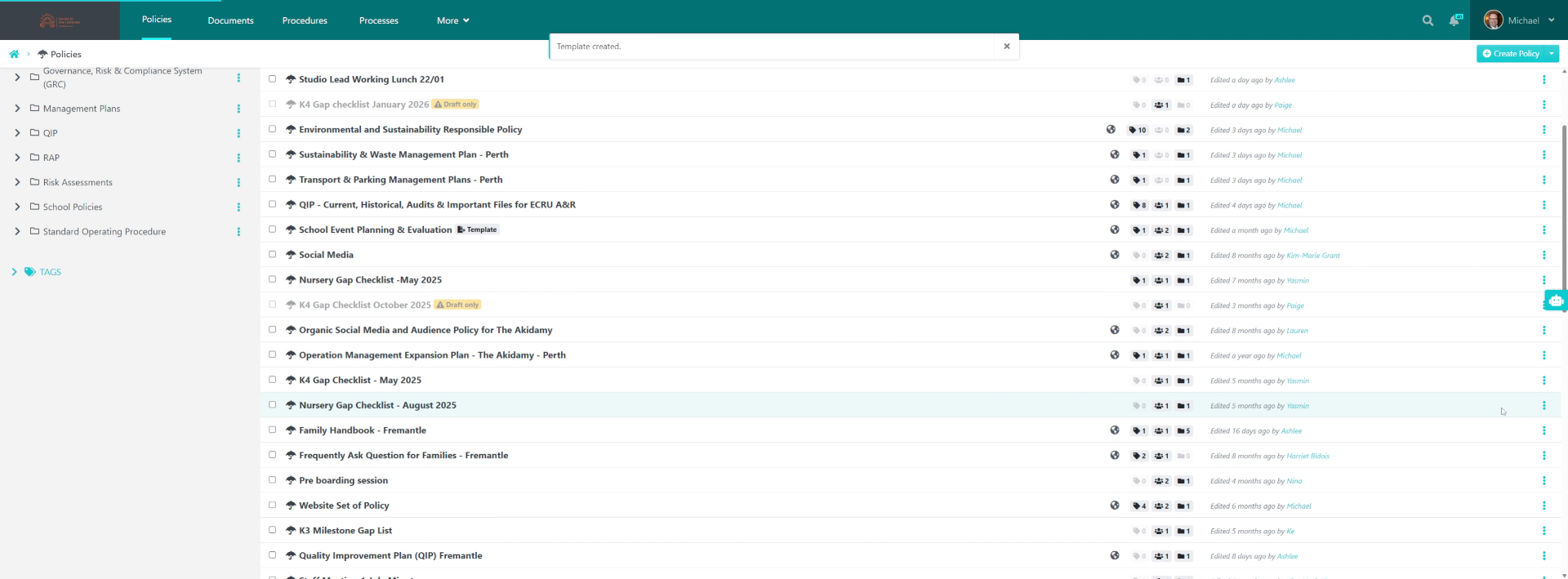 Confirm Template Storage