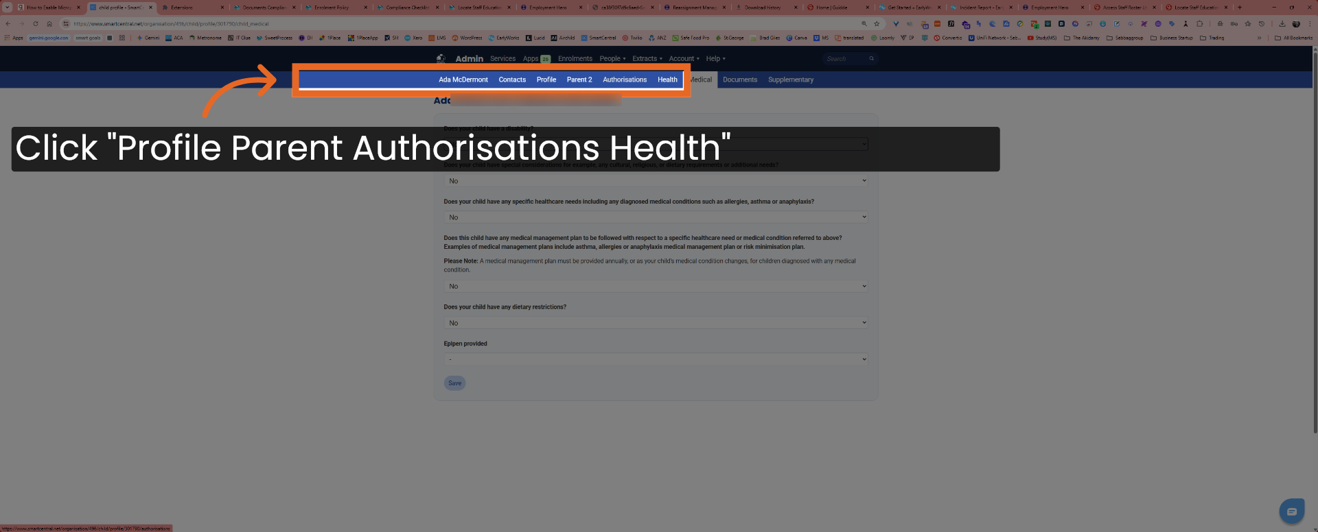 View Parent Authorisations And Contacts