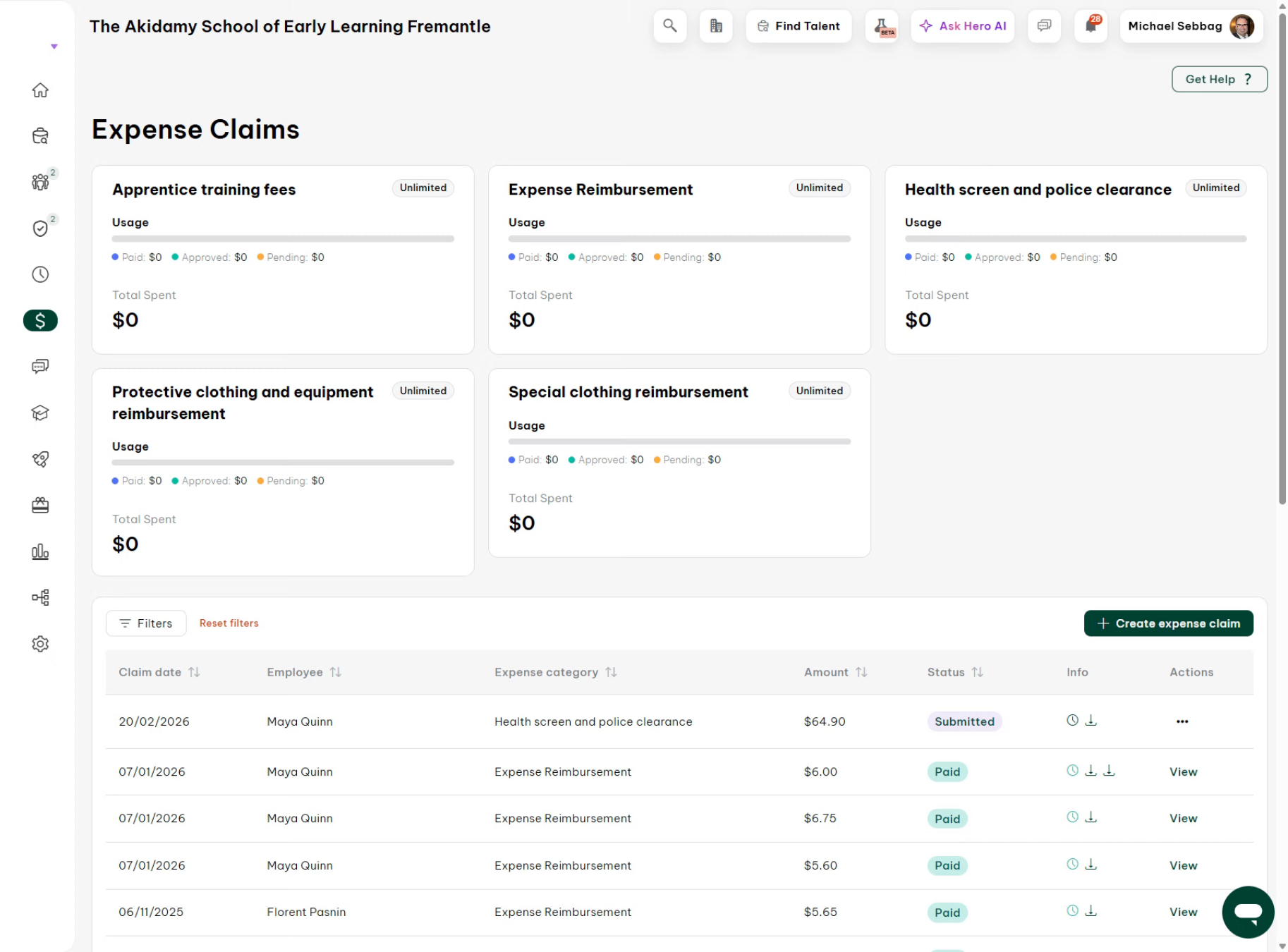 Access Expense Claim Section
