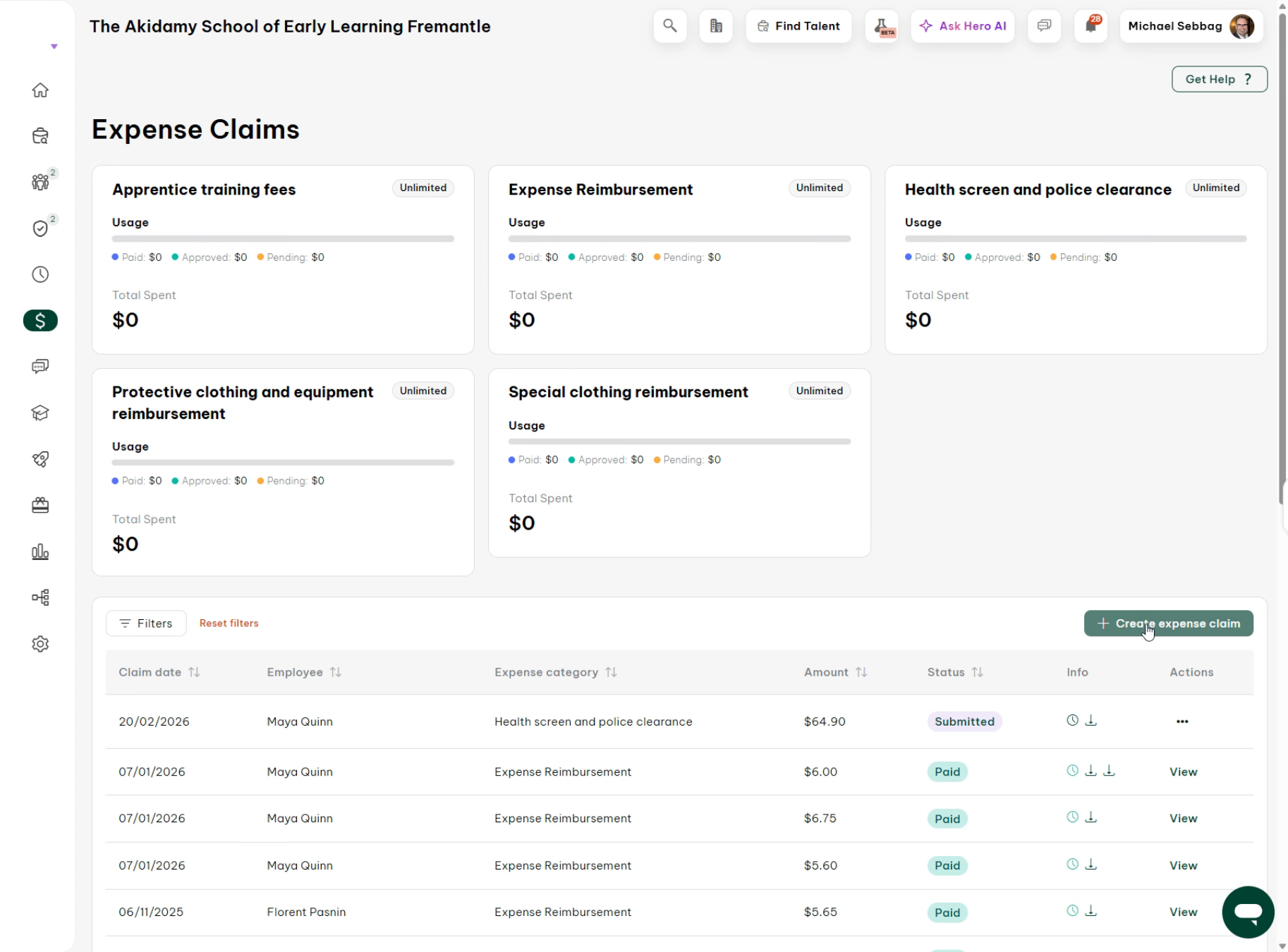 Create Travel Expense Claim