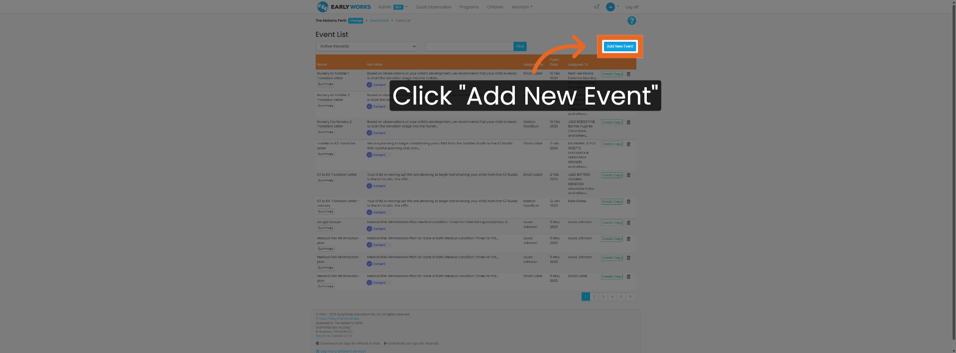 Initiate New Event Creation