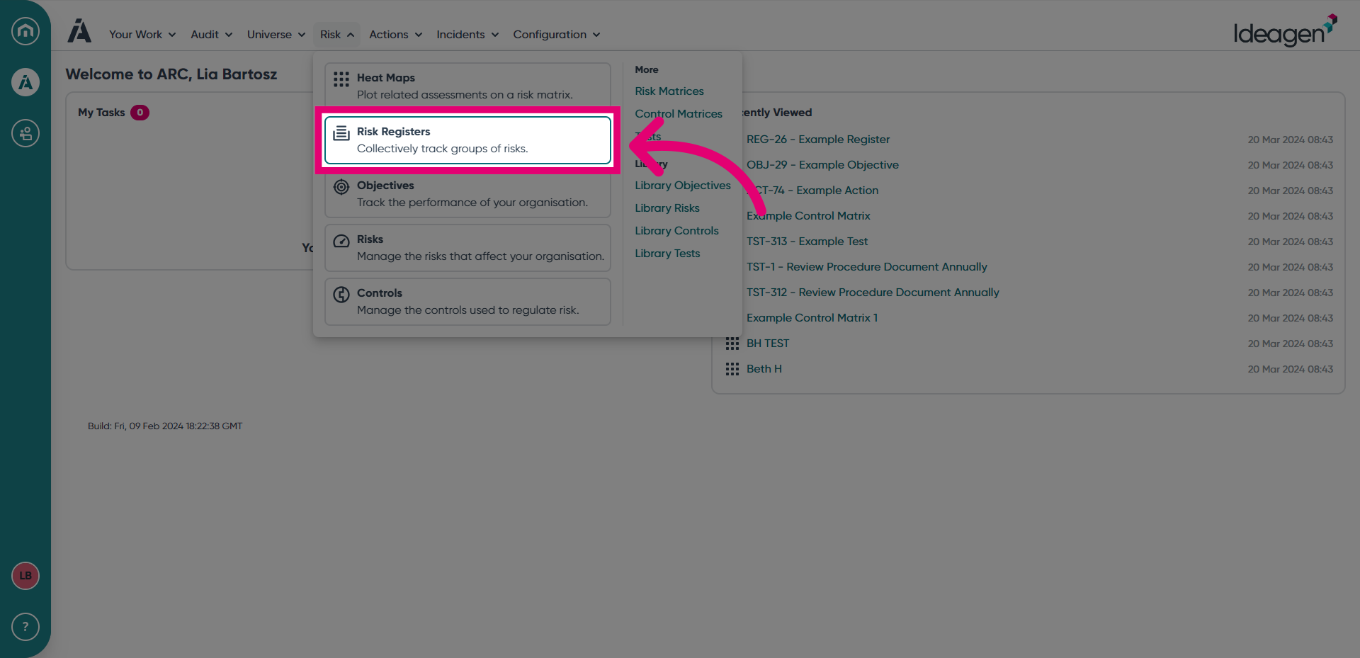 Select 'Risk Registers'
