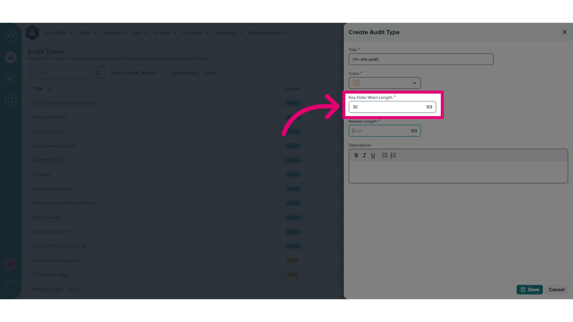 Set Key Date Warn Length