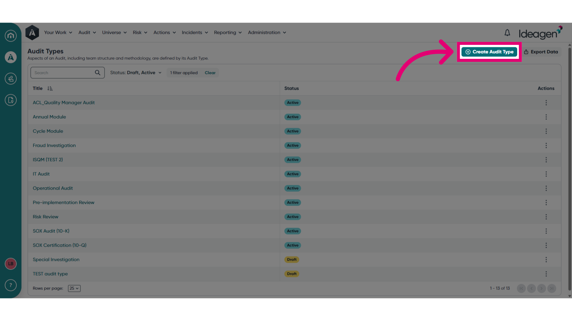 Click 'Create Audit Type'