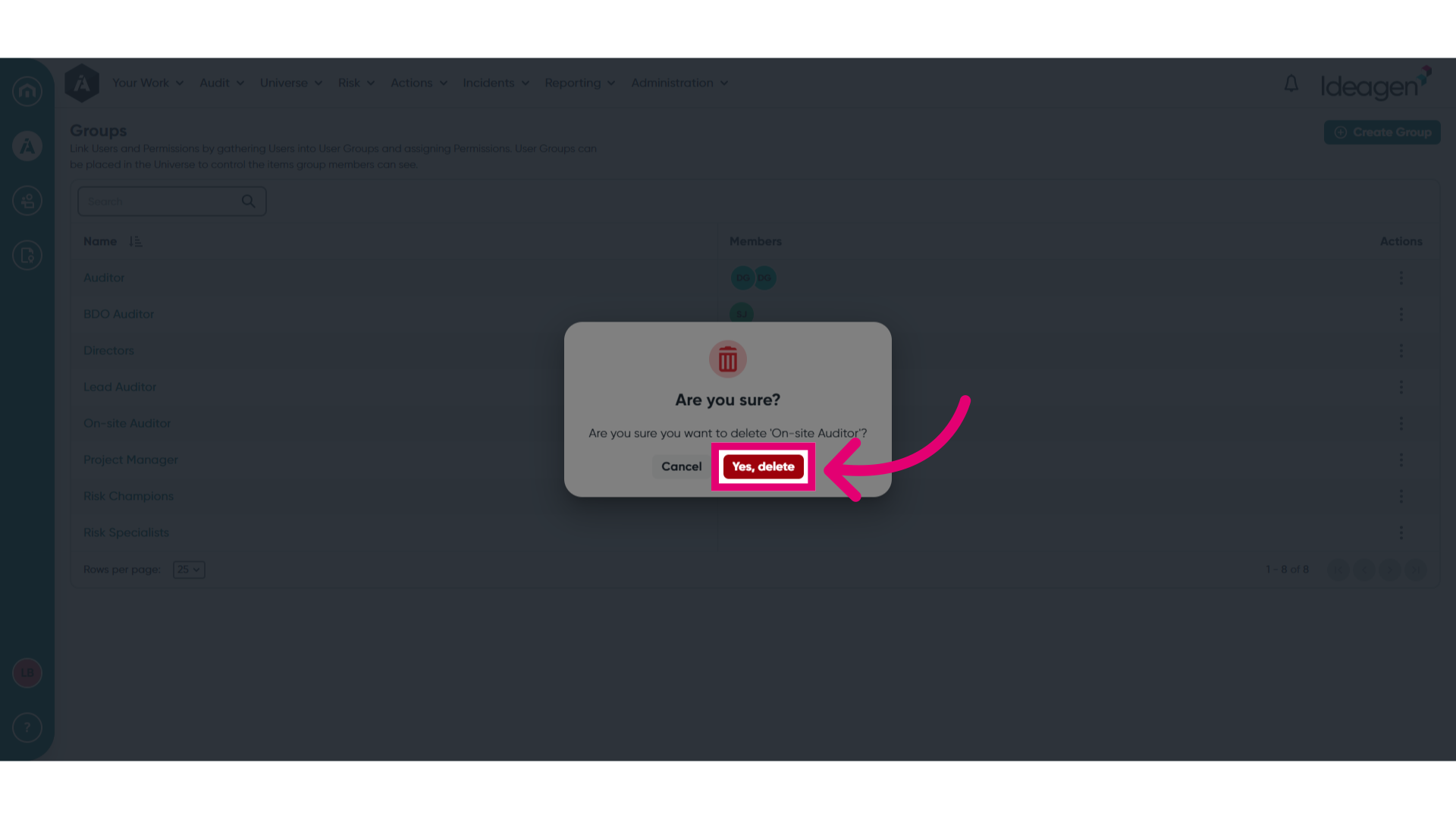 Confirm deletion