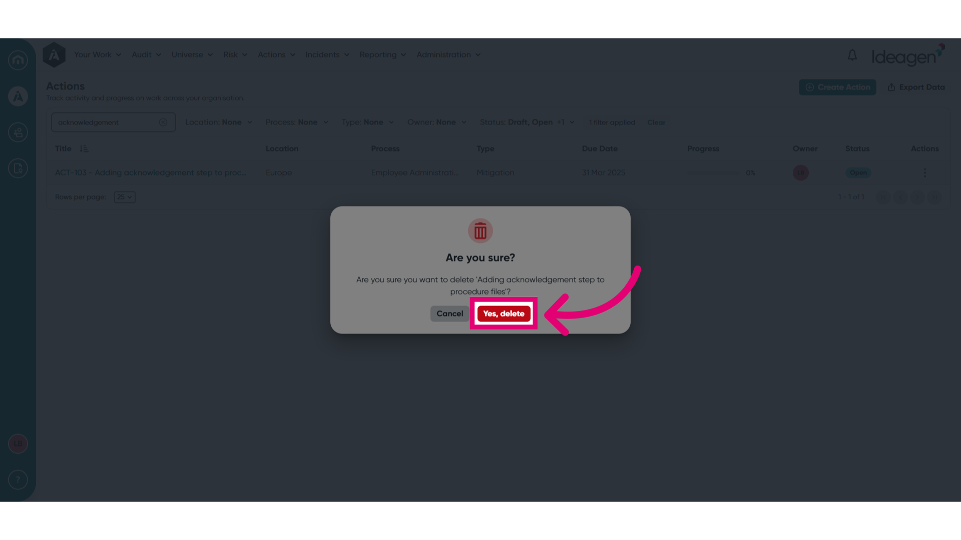 Confirm deletion