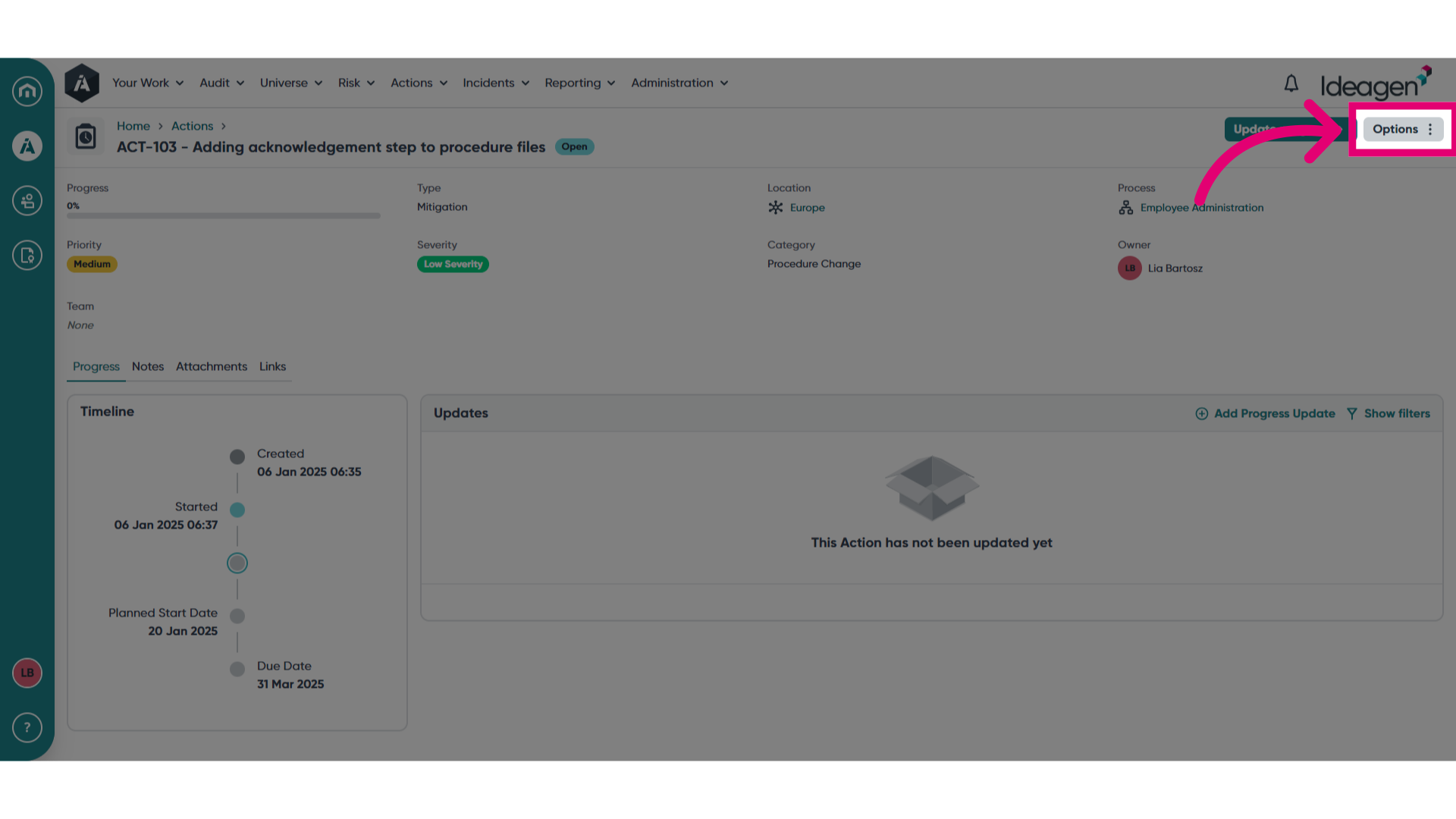 Access the Options menu