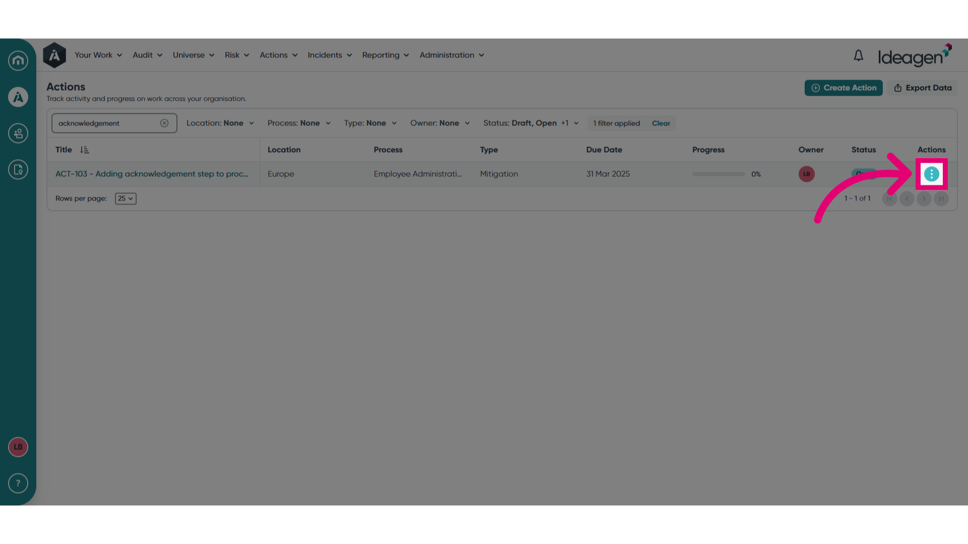 Access the Actions menu