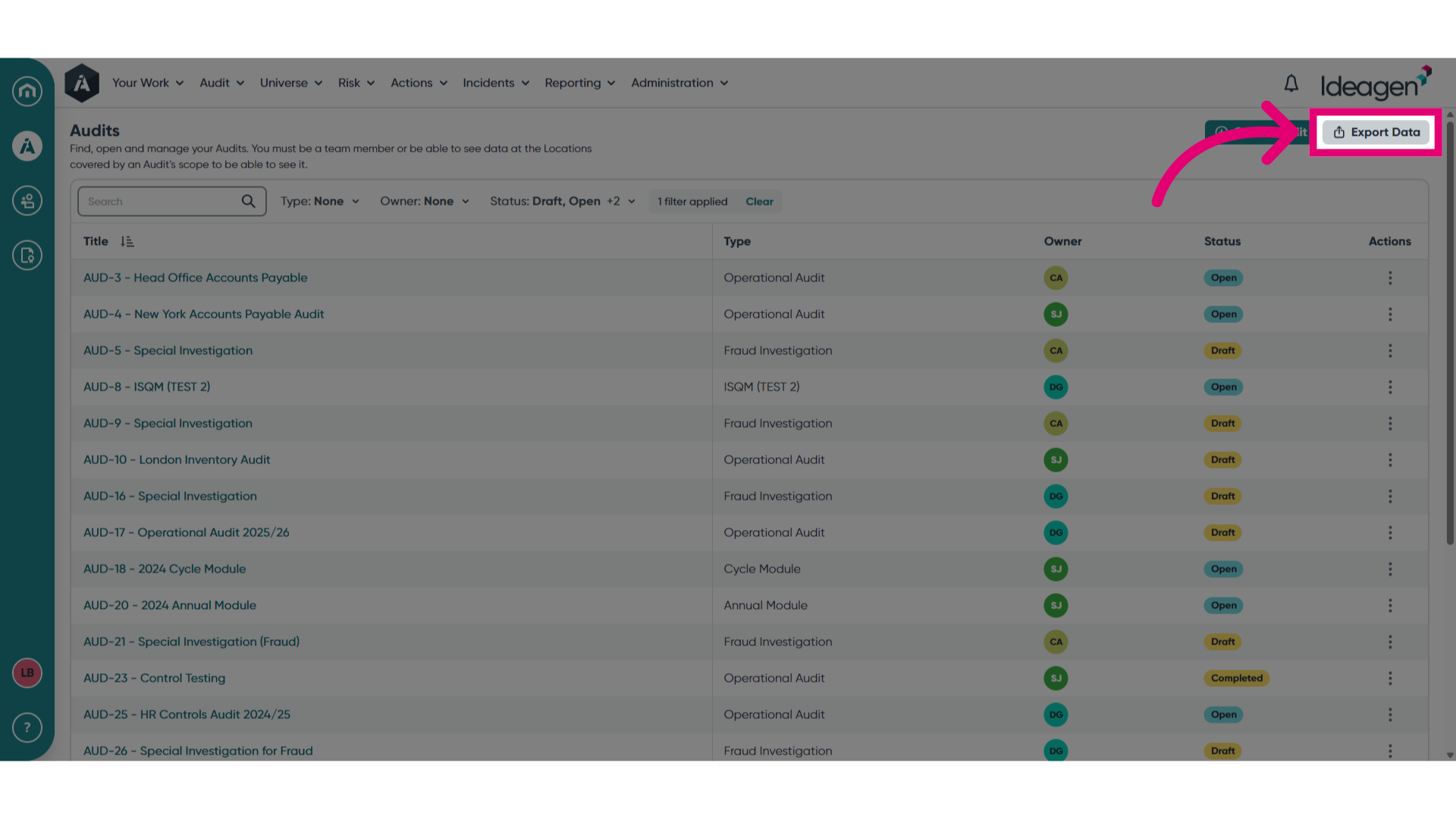 Click 'Export Data'