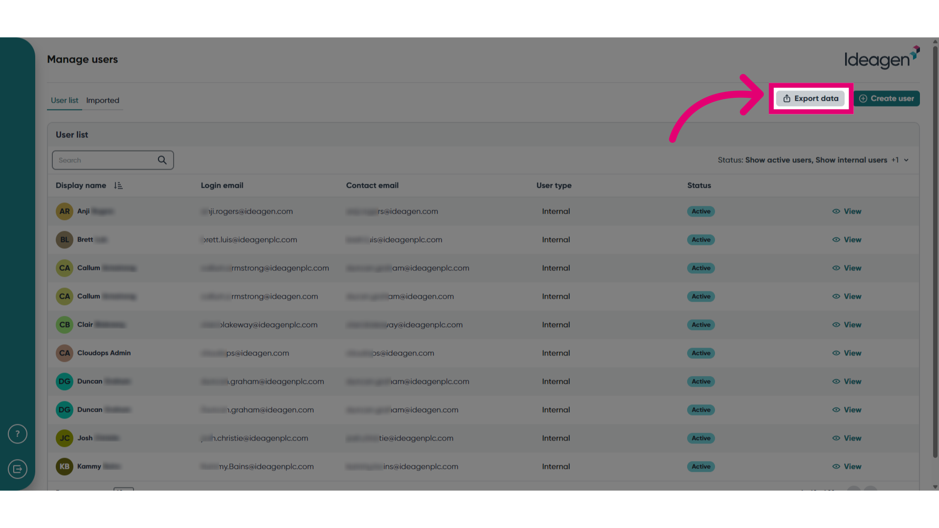 Click 'Export data'